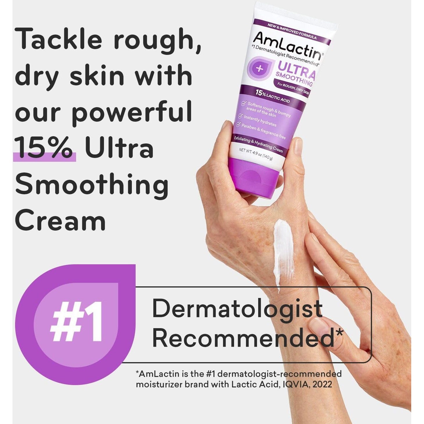 Amlactin Ultra Smoothing - 4.9 Oz Body & Hand Cream With 15% Lactic Acid - Exfoliator And Moisturizer For Rough And Bumpy Dry Skin (Packaging May Vary)