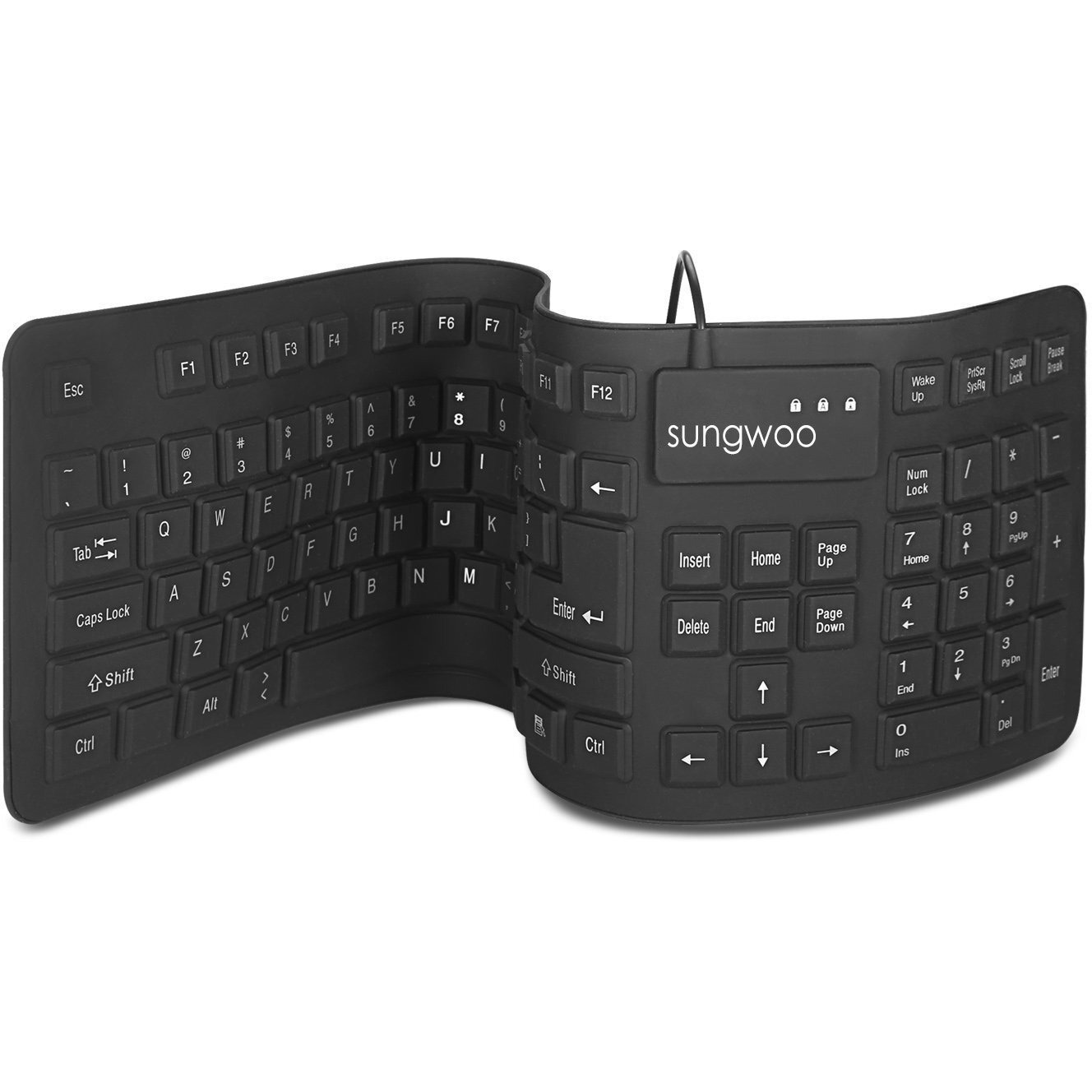 Sungwoo Foldable Silicone Keyboard Usb Wired Standard Keyboard Waterproof Rollup Keyboard For Pc Notebook Laptop  Full Size (Black)