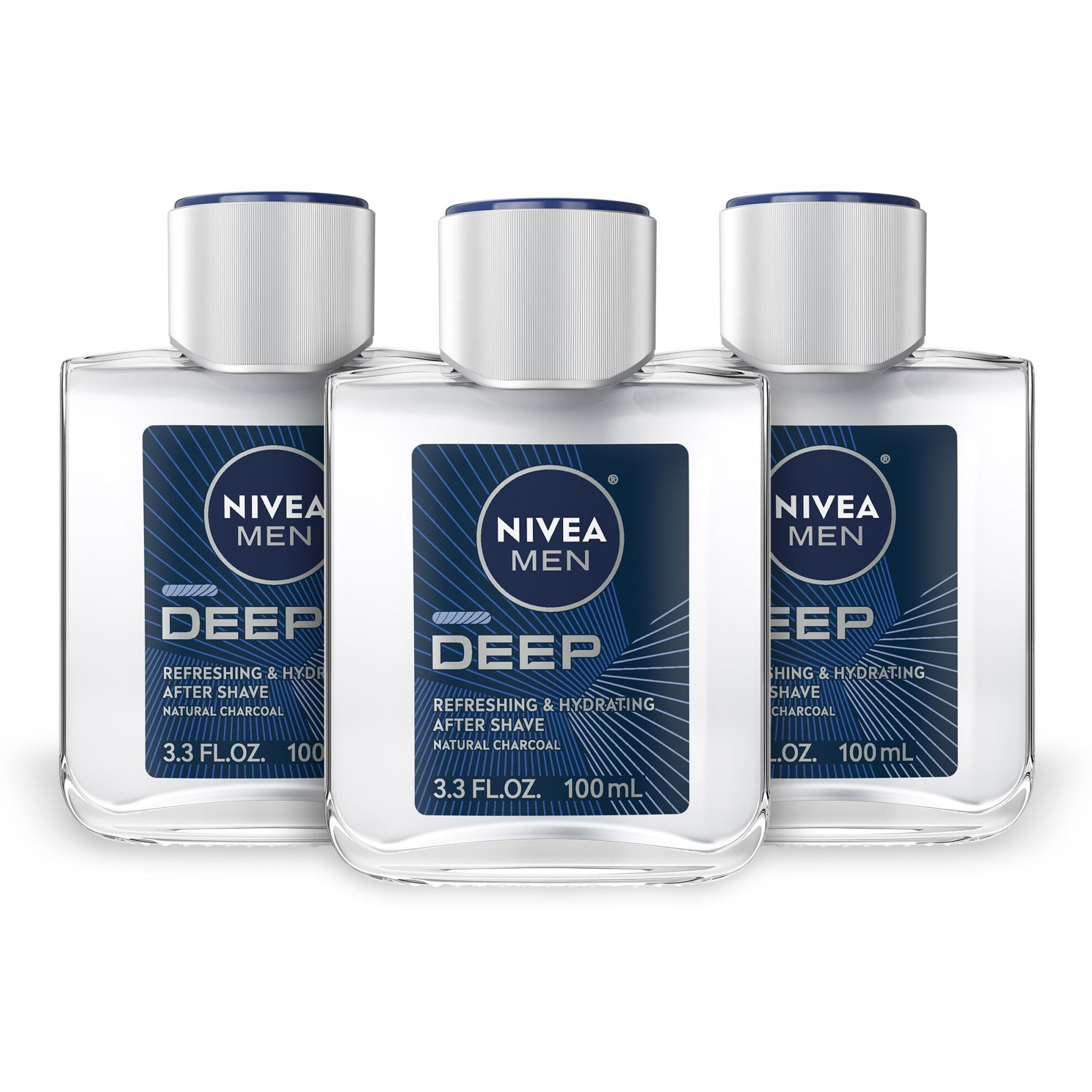 Nivea Men Deep Refreshing And Hydrating After Shave With Natural Charcoal  Aftershave Lotion For Men Soothes Shave Irritation  Vanilla And Bourbon Scent  3.3 Fl Oz Bottle  Pack Of 3