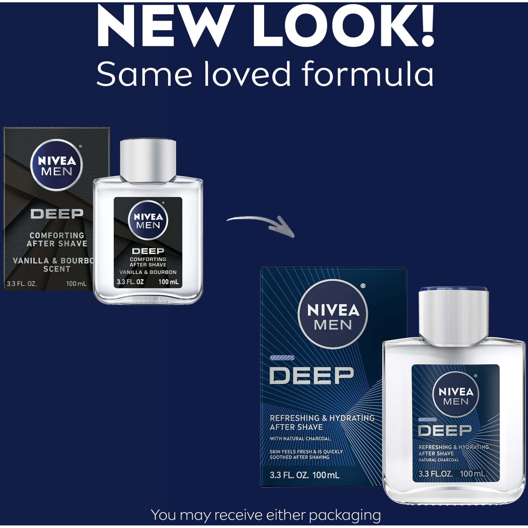 Nivea Men Deep Refreshing And Hydrating After Shave With Natural Charcoal  Aftershave Lotion For Men Soothes Shave Irritation  Vanilla And Bourbon Scent  3.3 Fl Oz Bottle  Pack Of 3