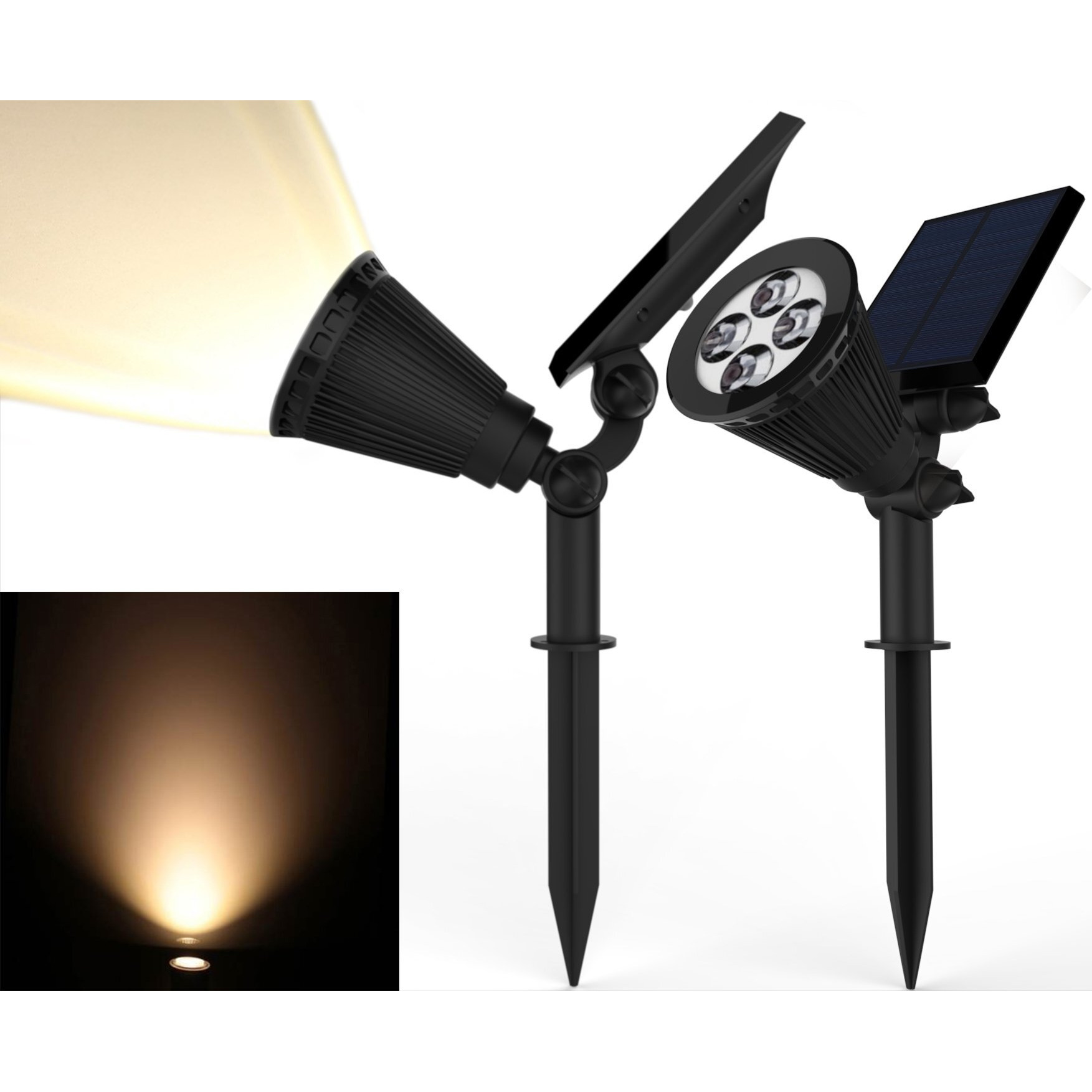 Magictec Solar Spotlights  2-In-1 Adjustable 4 Led Wall/Landscape Solar Lights With Automatic On/Off Sensor  2 Pack