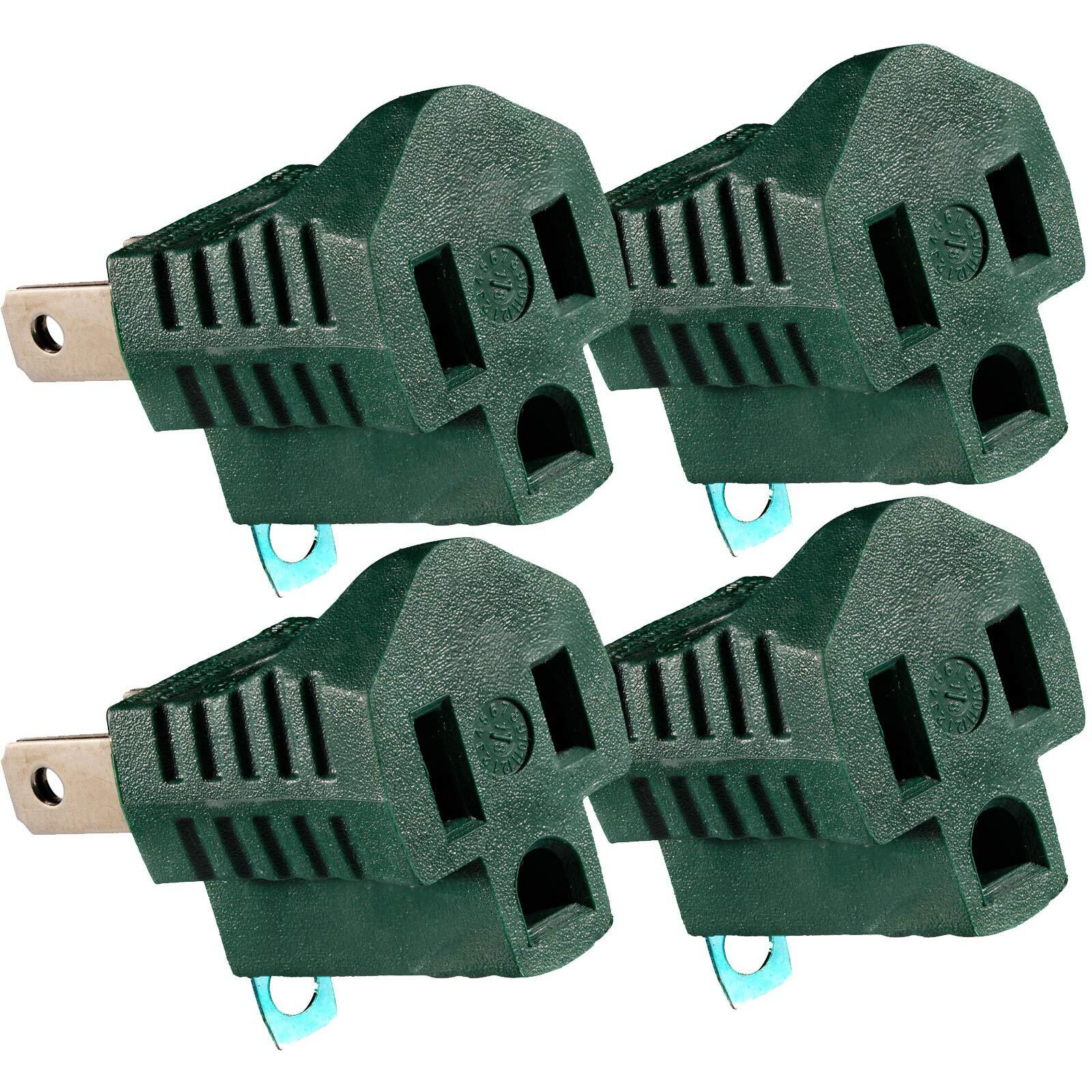 2 Prong To 3 Prong Outlet Adapter  Polarized Grounding Converter Etl Two Prong To Three Prongs Outlets 4 Pack Green Etl Listed