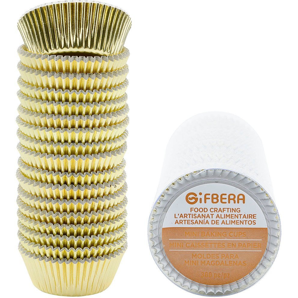Gifbera Mini Foil Baking Cups Gold  300-Count Bright Foil Paper Gold Cupcake Liners Mini Size