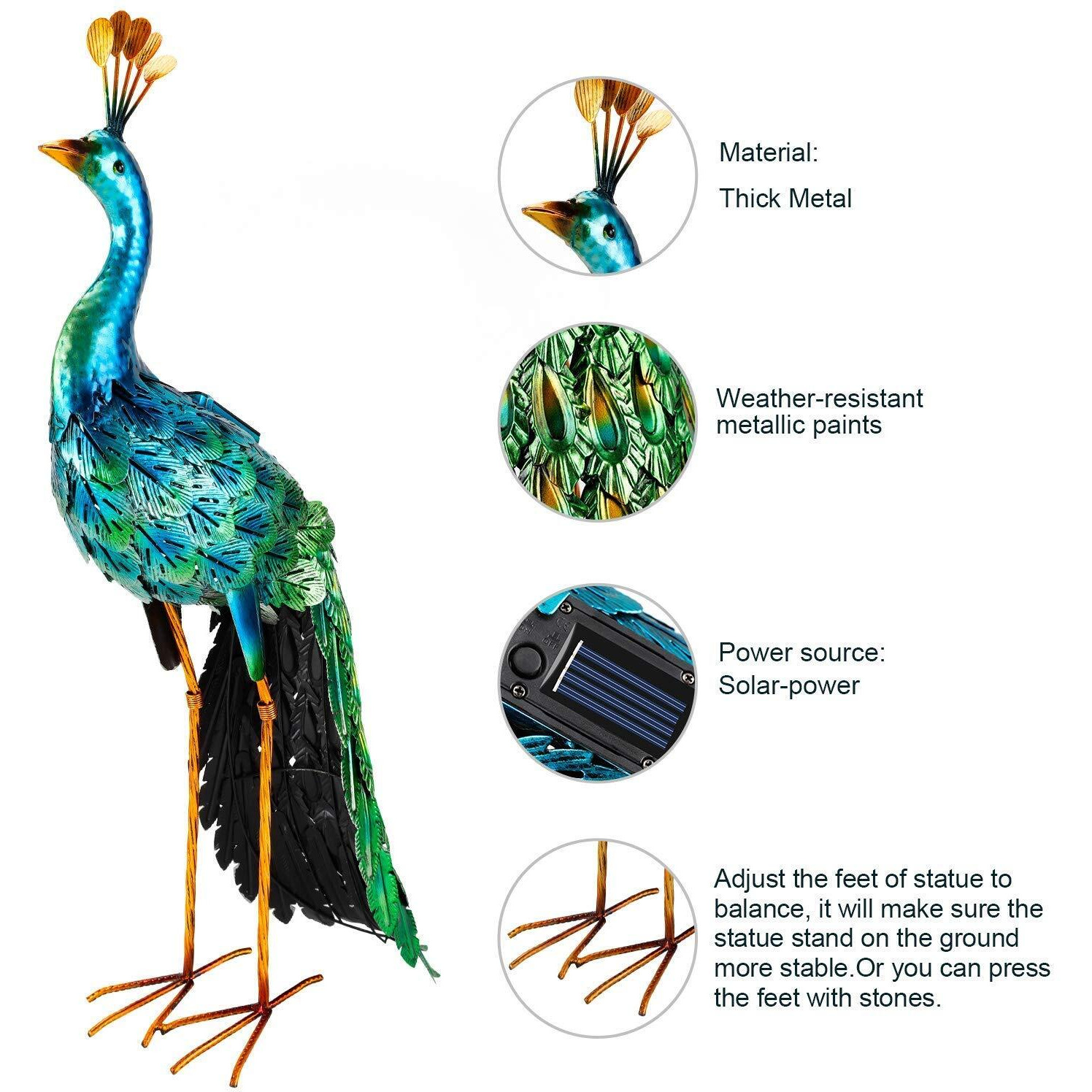 Chisheen Outdoor Solar Peacock Statue Garden Decor For Outside Metal Yard Art Outdoor Decoration For Lawn Backyard Party Wedding For Women