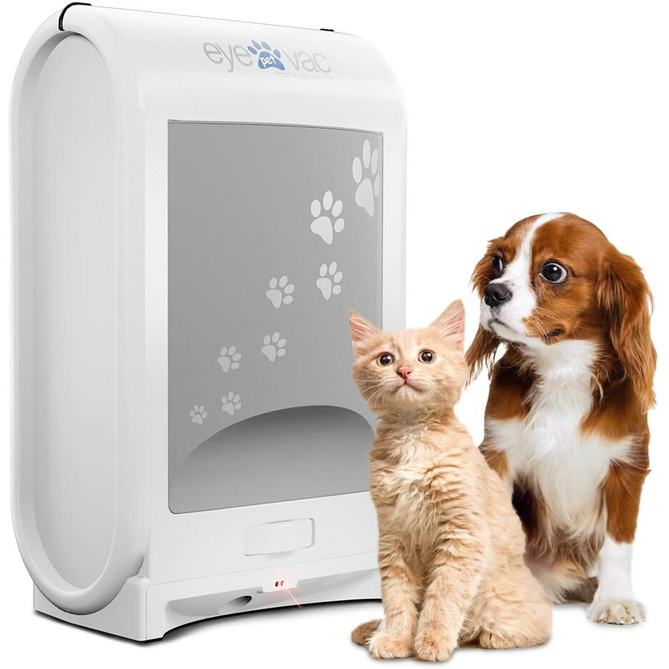 Eyevac Pet Touchless Vacuum Automatic Dustpan - Ultra Fast & Powerful - Great For Sweeping Cat Dog Pet Hair Food Dirt Kitchen  Corded Canister Vacuum  Bagless  Automatic Sensors  1400 Watt (White)