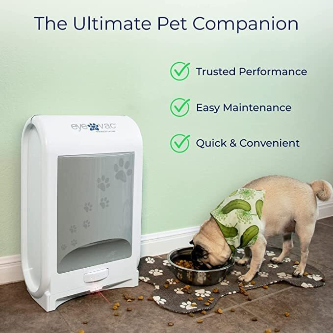 Eyevac Pet Touchless Vacuum Automatic Dustpan - Ultra Fast & Powerful - Great For Sweeping Cat Dog Pet Hair Food Dirt Kitchen  Corded Canister Vacuum  Bagless  Automatic Sensors  1400 Watt (White)
