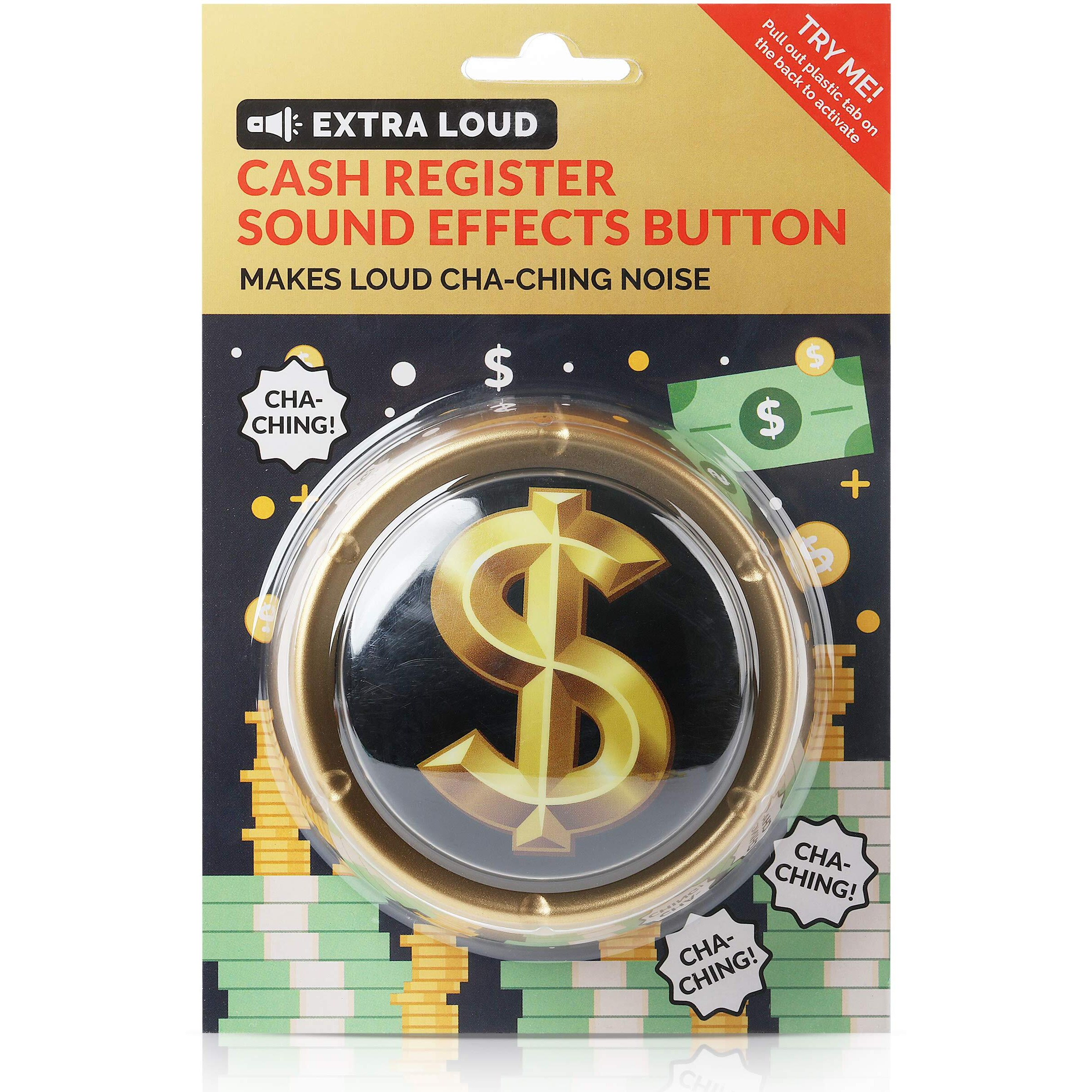Cash Register Sound Button | Makes Extra Loud Cha-Ching Money Noise | Shiny Gold Color Bling Base | Funny Easy Dollar Sign Gift | Office Desk Item For Sales And Entrepreneurs Nut Batteries Included