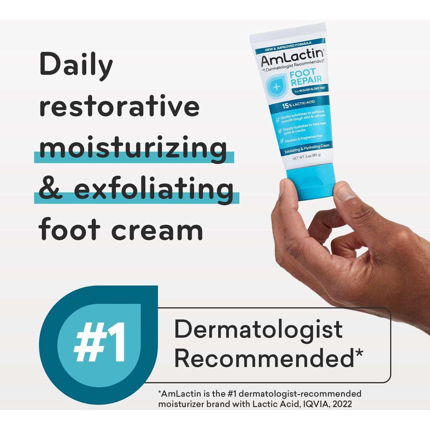 Amlactin Foot Repair Cream - 3 Oz Cream For Dry Cracked Heels With 15% Lactic Acid - Exfoliator And Moisturizer For Dry Skin (Packaging May Vary)