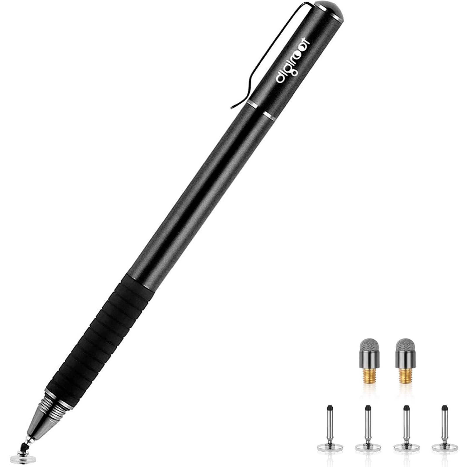 Digiroot Universal Stylus [2-In-1] Disc Stylus Pens For All Touch Screens Cell Phones  Ipad  Tablets  Laptops With 6 Replacement Tips(4 Discs  2 Fiber Tips Included) - (Black)