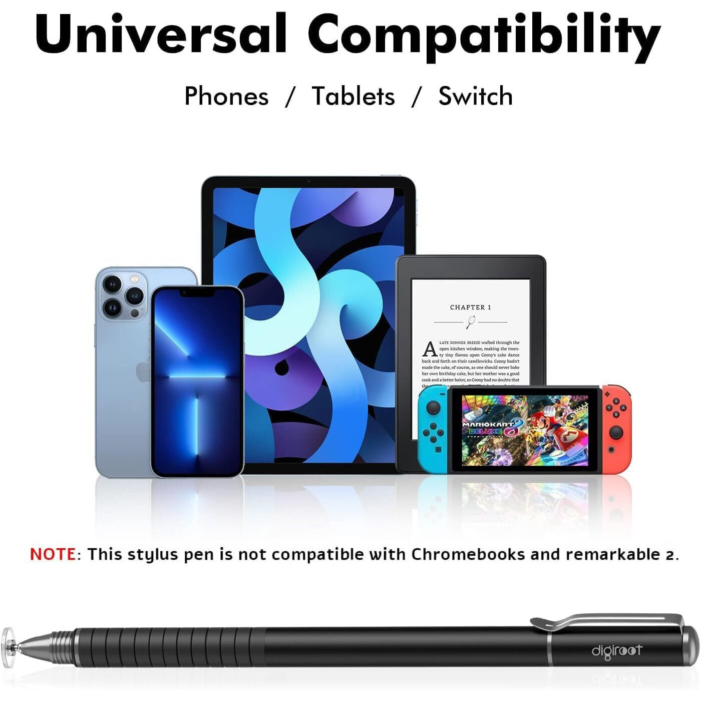 Digiroot Universal Stylus [2-In-1] Disc Stylus Pens For All Touch Screens Cell Phones  Ipad  Tablets  Laptops With 6 Replacement Tips(4 Discs  2 Fiber Tips Included) - (Black)