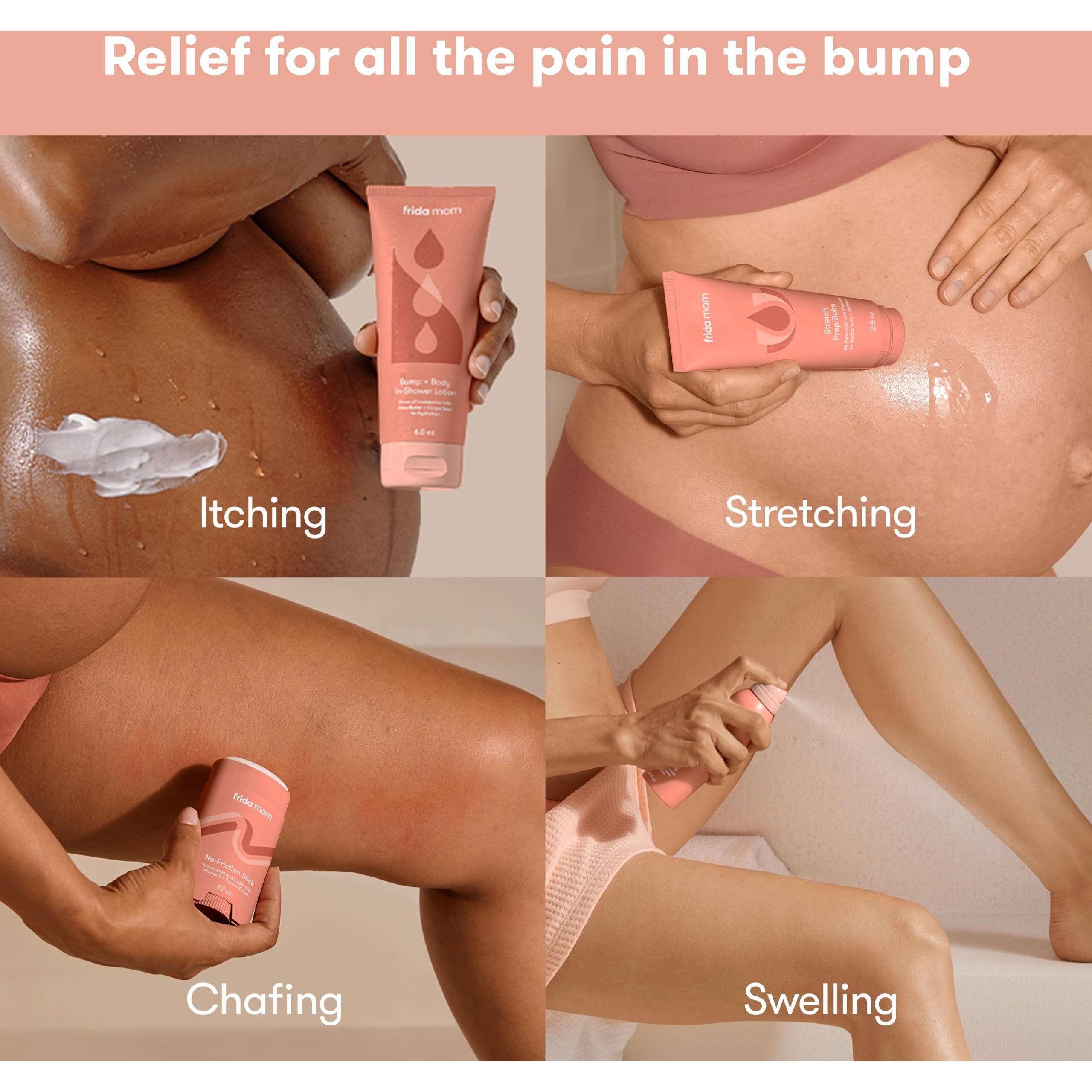 Frida Mom Pregnancy Skincare Set  Body Relief For Stretch Marks  Dry Skin  Swelling  & Chafing - 4Pk Set