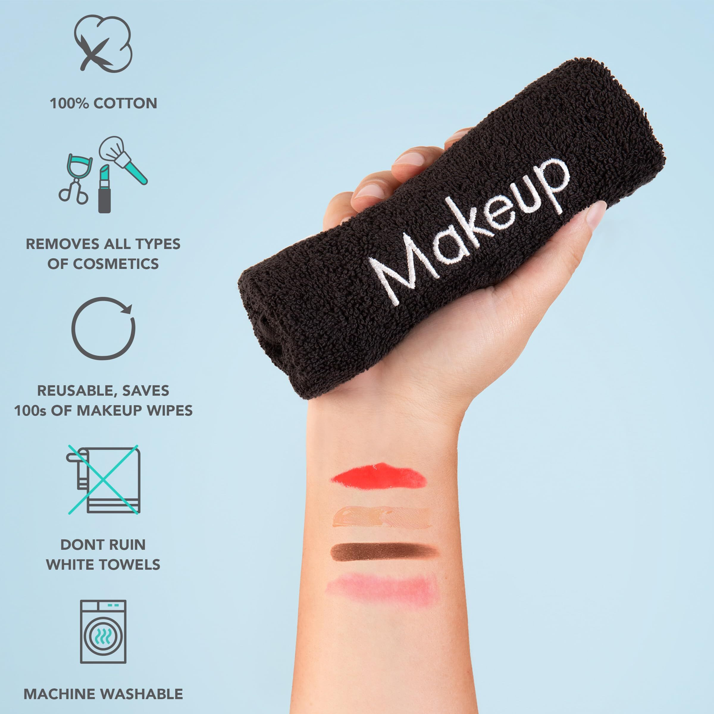 Arkwright Makeup Towels - Pack Of 6 - Soft & Gentle Cotton Washcloth Face Make Up Remover  Reusuable Eraser Cloth Essentials For Hosts & Artists  13 X 13 In  Black