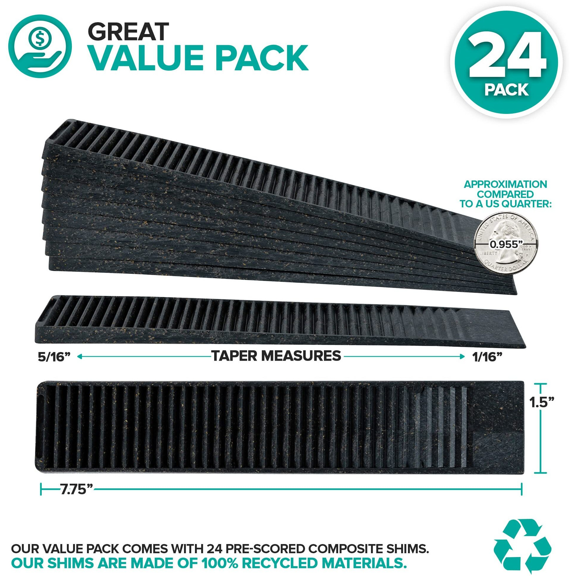 Composite Shims (24 Pack) - Hard Composite Shims For Home Improvement - Never Rot Shims For Leveling - Restaurant Table Shims - Table Wedges - Toilet Shims - Diy Furniture Levelers - Stock Your Home