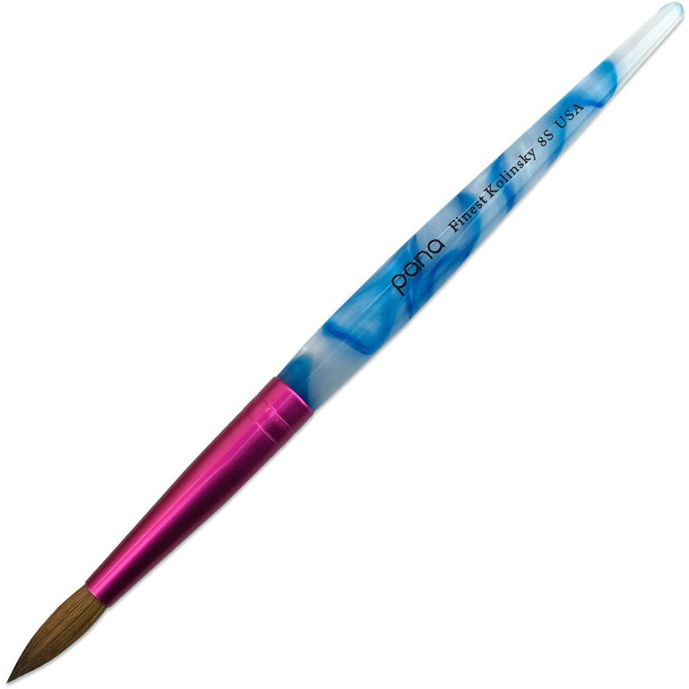 Pana Usa Acrylic Nail Brush Pure Kolinsky Hair Acrylic White Swirl Blue Handle With Pink Ferrule Round Shaped - Size 8