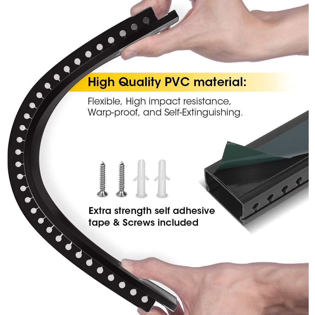 Cable Raceway Kit  Stageek Cable Management System Open Slot Wiring Raceway Duct With Cover  On-Wall Concealer Organizer For Cable Pass To Hide Wires Cords For Tvs  Computers - 9X15.4Inch  Black