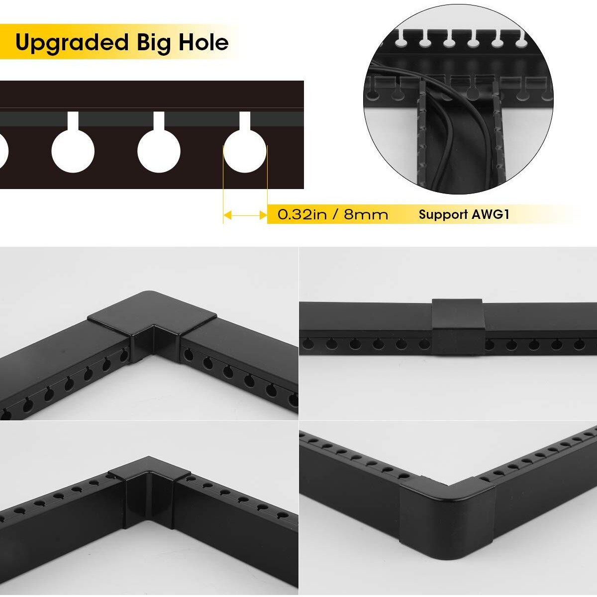 Cable Raceway Kit  Stageek Cable Management System Open Slot Wiring Raceway Duct With Cover  On-Wall Concealer Organizer For Cable Pass To Hide Wires Cords For Tvs  Computers - 9X15.4Inch  Black