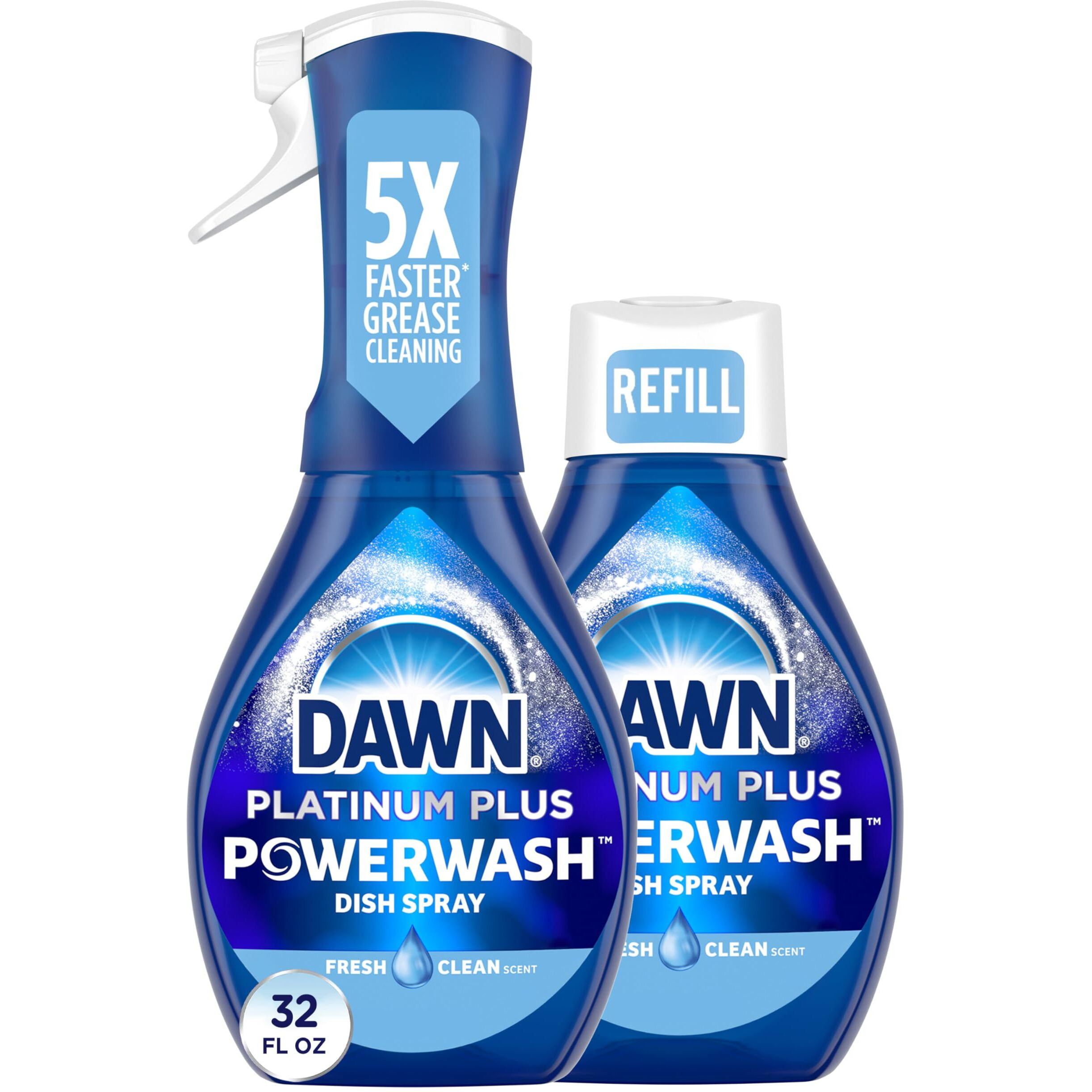 Dawn Powerwash Spray  Dish Soap  Dishwashing Liquid  Cleaning Supplies  Fresh  1 Starter Kit + 1 Refill  32 Fl Oz