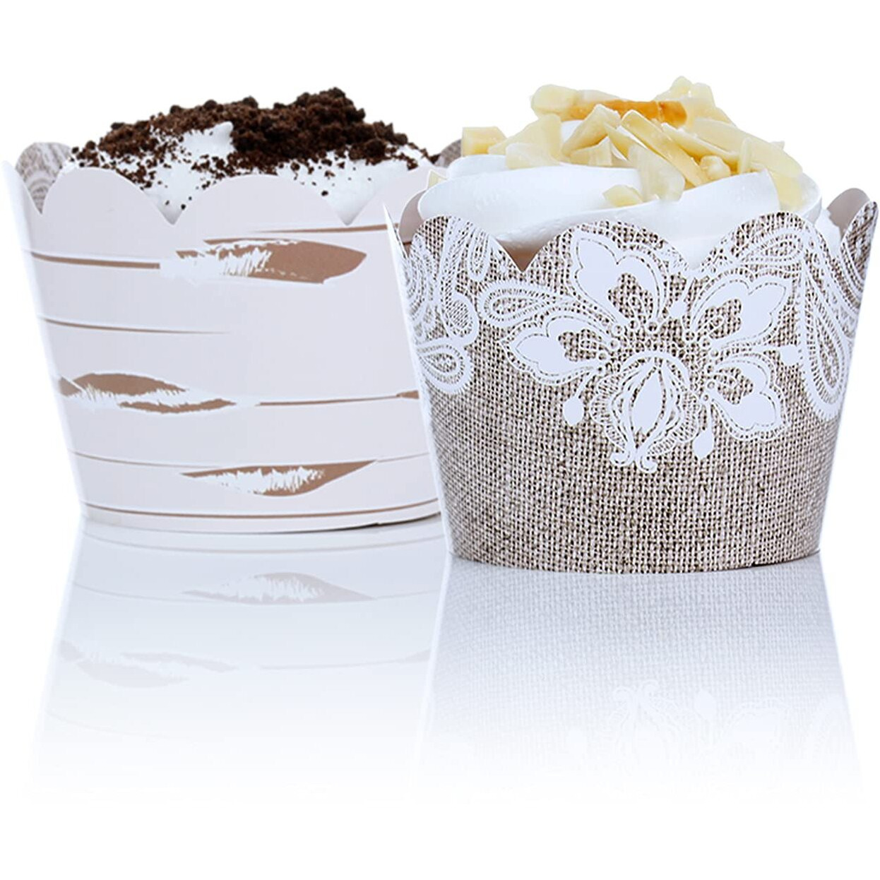 Burlap And Lace Cupcake Wrappers  48 Count - Rustic Birch And Wood Grain Design  Burlap Cupcake Wrappers For Weddings And Parties By Pretty Cute Studios