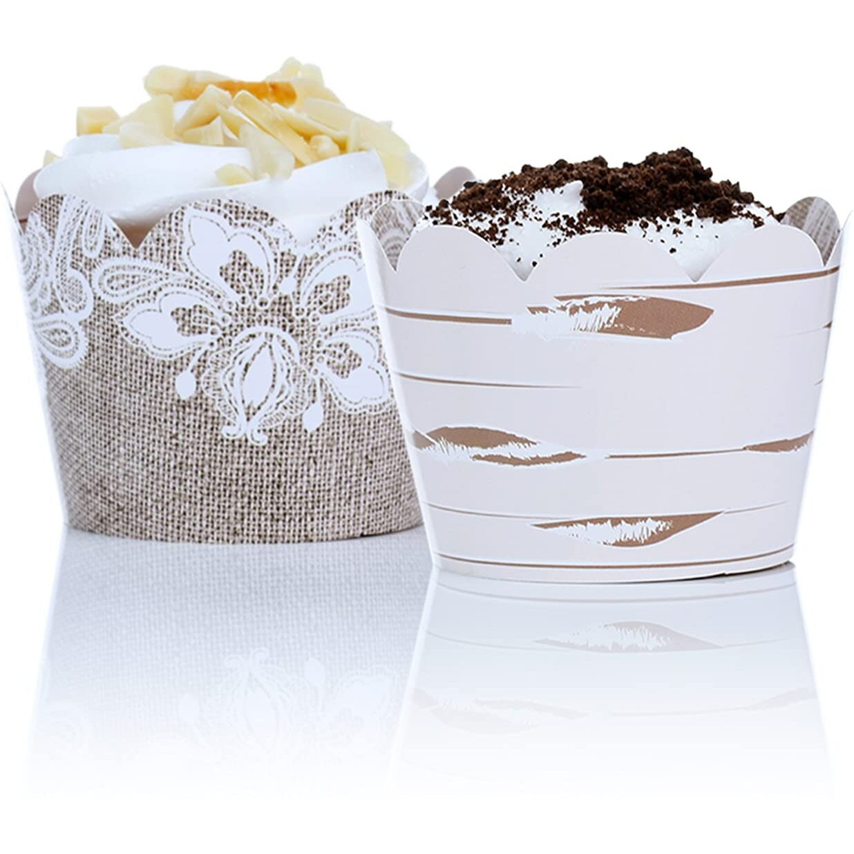 Burlap And Lace Cupcake Wrappers  48 Count - Rustic Birch And Wood Grain Design  Burlap Cupcake Wrappers For Weddings And Parties By Pretty Cute Studios