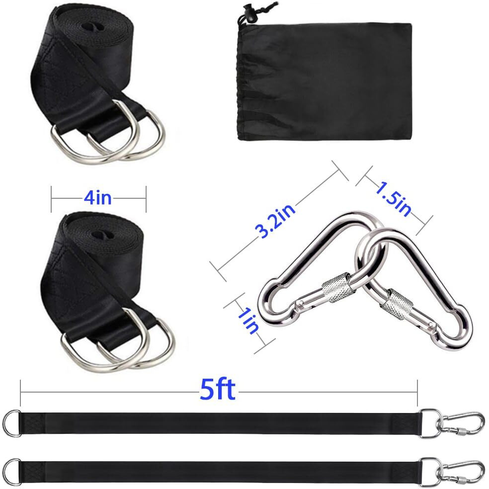 Tree Swing Hanging Straps Kit Holds 2000 Lbs 5Ft Extra Long Straps Strap With Safer Lock Snap Carabiner Hooks Perfect For Tree Swing & Hammocks  Carry Pouch Easy Fast Installation (5 Ft)