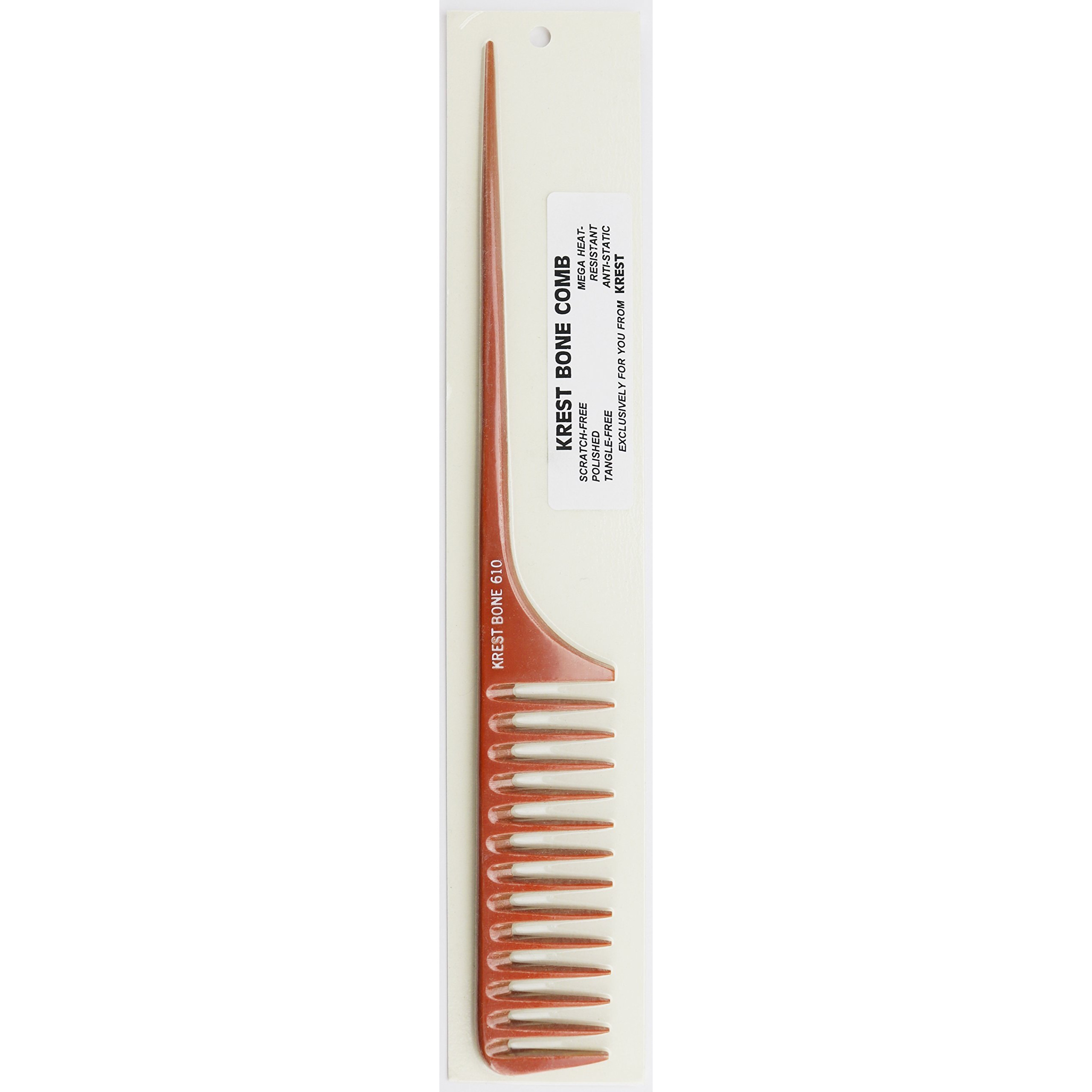 Krest Bone 11 1/2 Inch Large Space Teeth Rattail. Professional Comb. Heat Resistant Comb. Styling Combs. Detangle  Sectioning Comb.