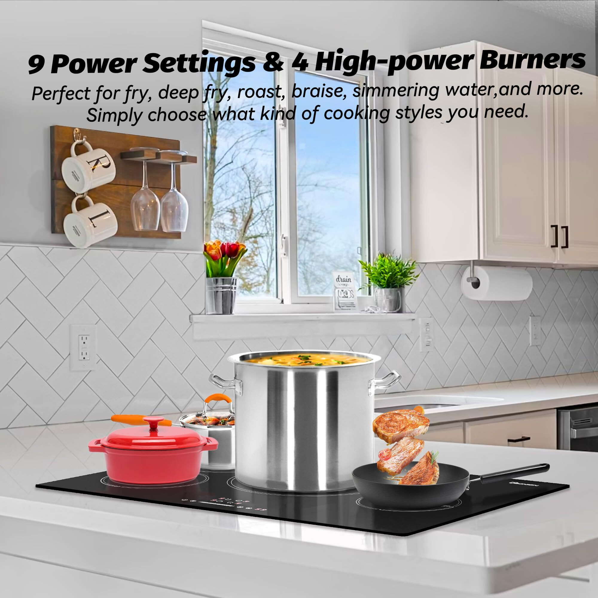 Induction Cooktop 12 Inch  220V~240V  2 Burners Electric Cooktop 3500W  12'' Built-In Double Electric Stove Top Countertop Cooker With Hard Wire No Plug