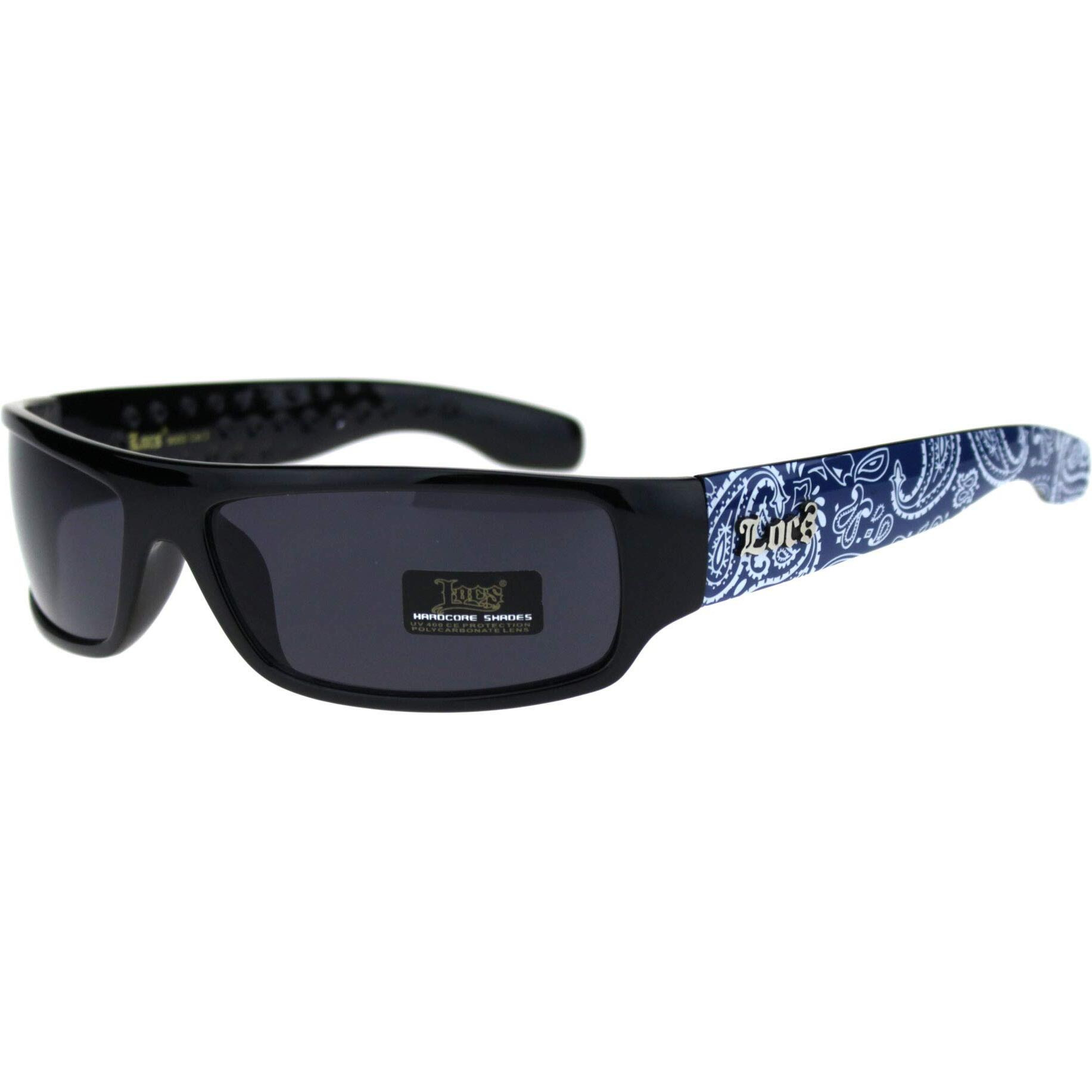 Locs Mad Dog Hardcore Gangster Cholo Narrow Rectangular Sunglasses Blue Bandana
