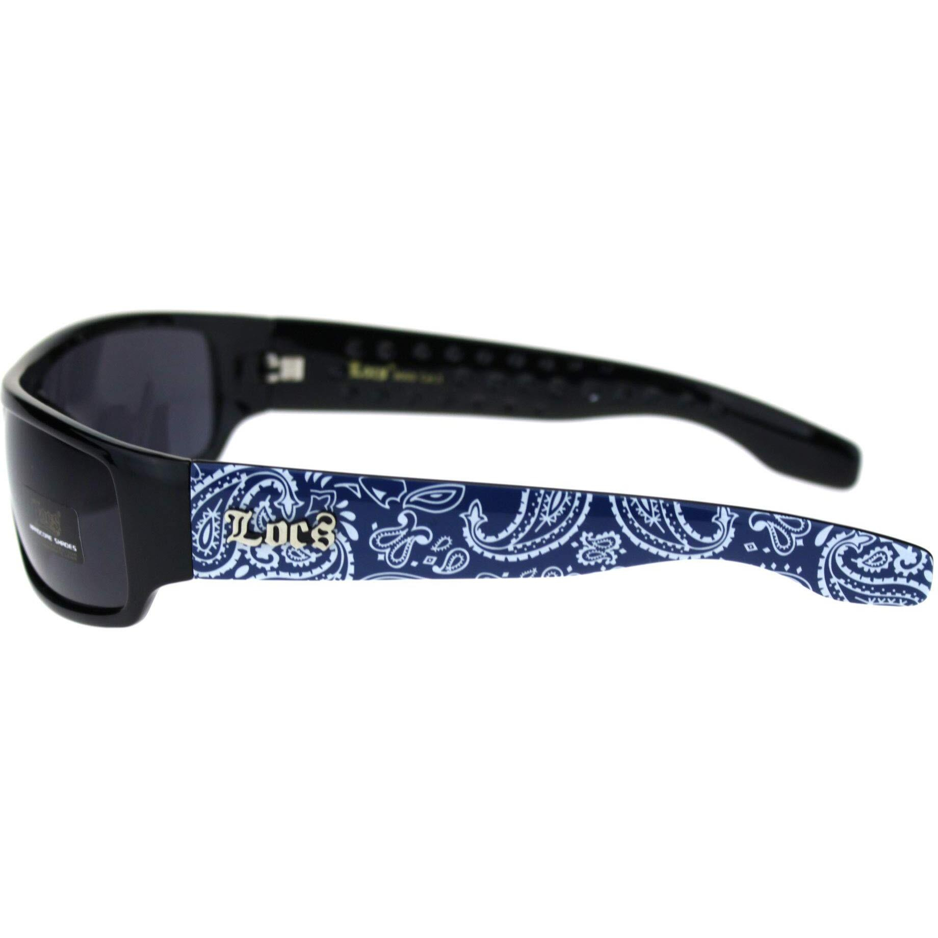 Locs Mad Dog Hardcore Gangster Cholo Narrow Rectangular Sunglasses Blue Bandana