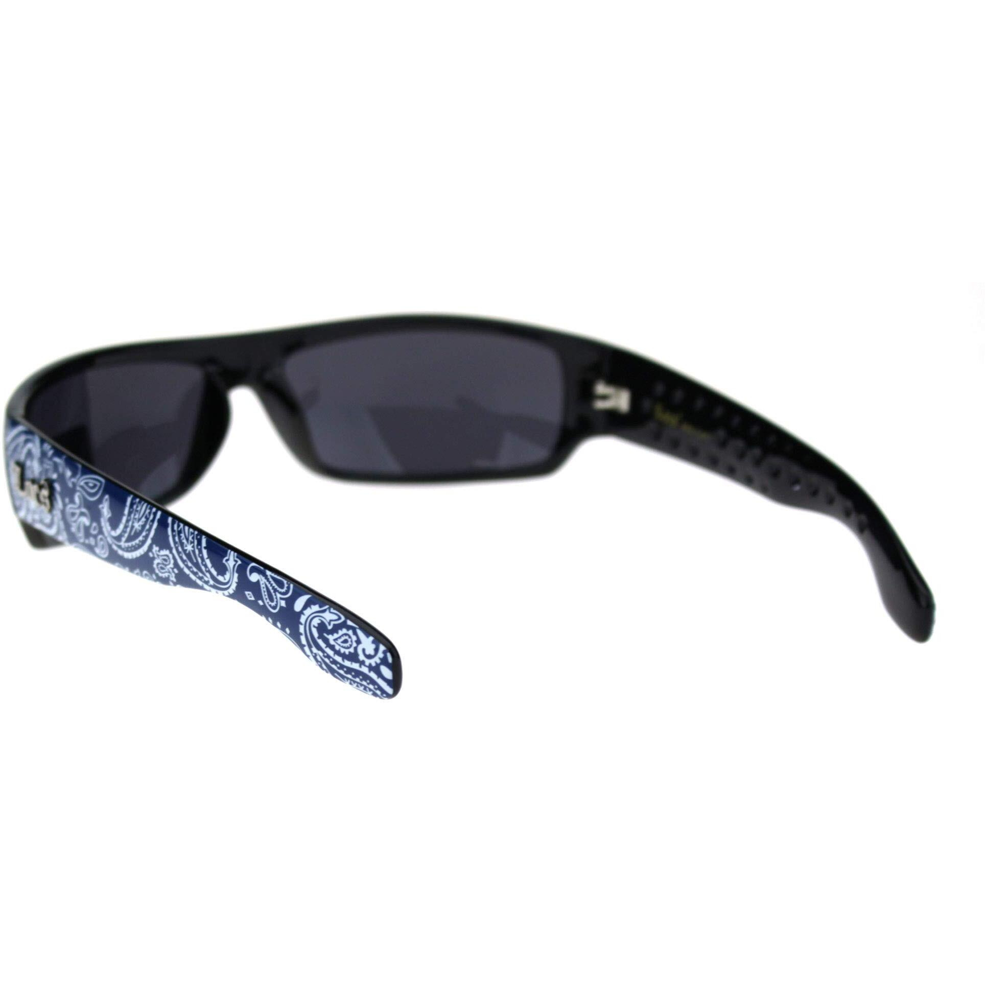 Locs Mad Dog Hardcore Gangster Cholo Narrow Rectangular Sunglasses Blue Bandana