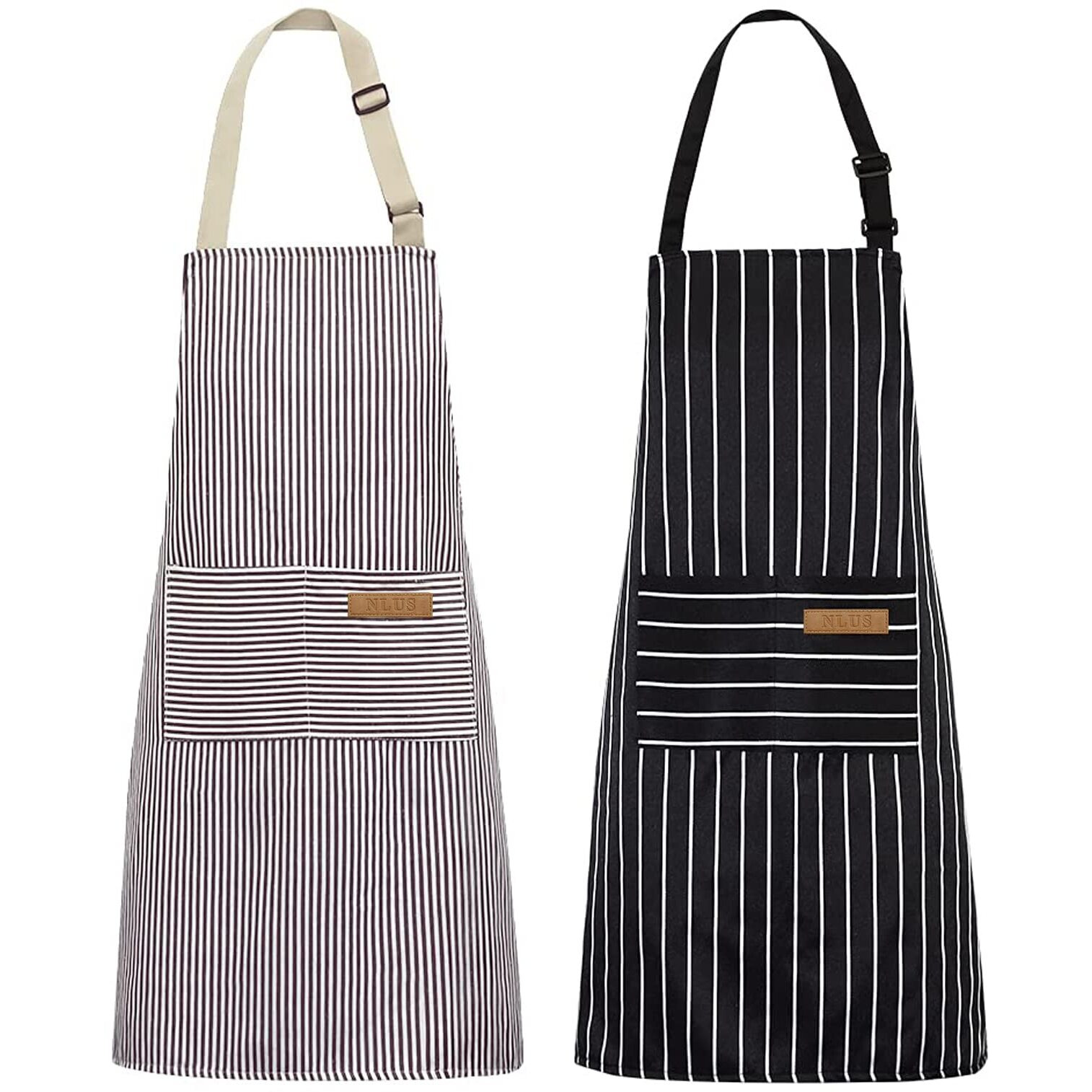 Nlus 2 Pack Kitchen Cooking Aprons  Adjustable Bib Soft Chef Apron With 2 Pockets For Men Women(Black/Brown Stripes)