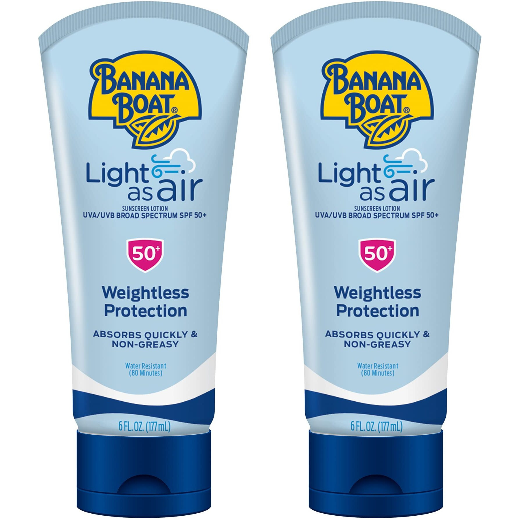 Banana Boat Light As Air Sunscreen Lotion Spf 50 Twin Pack | Lightweight Sunscreen  Lotion Sunscreen  Banana Boat Sunscreen Lotion For Body  Non-Greasy Sunscreen  Oxybenzone Free Sunscreen  6Oz Each