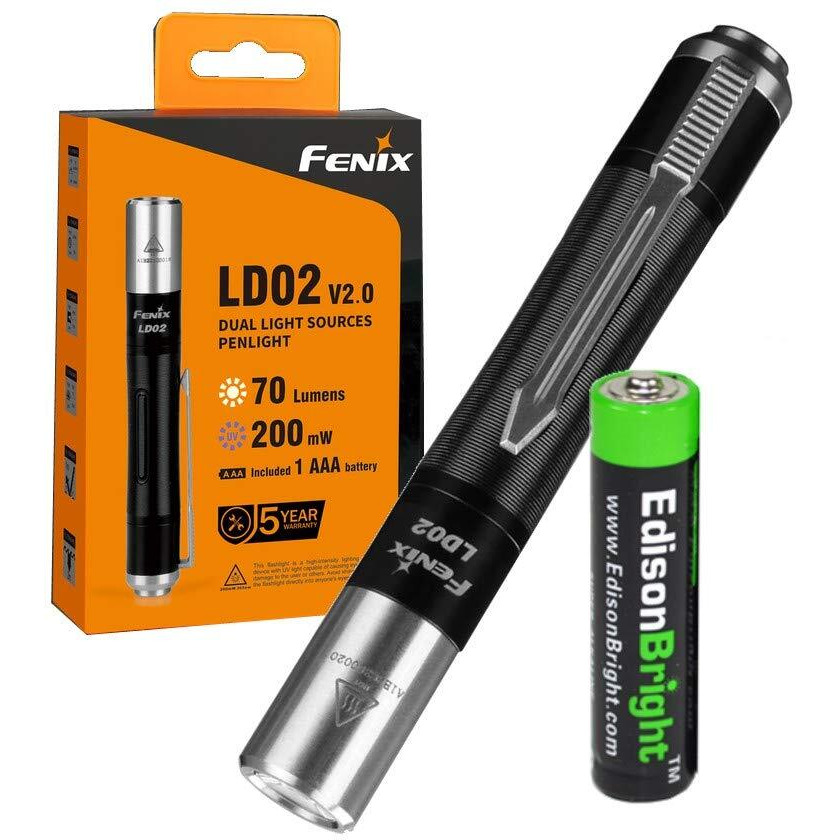 Fenix Ld02 V2.0 70 Lumen Neutral White/Uv Pen-Type Led Flashlight Bundle With Aaa Edisonbright Battery