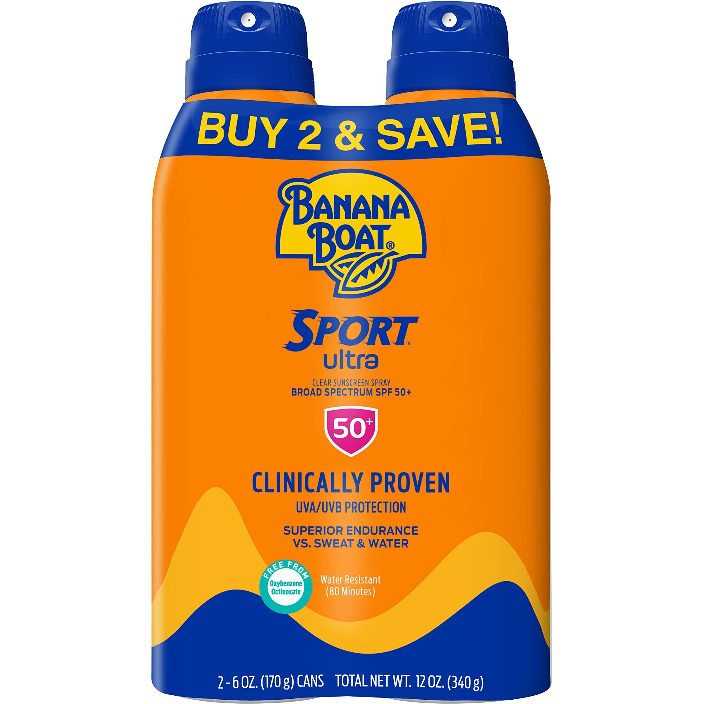 Banana Boat Sport Ultra Spf 50 Sunscreen Spray Twin Pack | Banana Boat Sunscreen Spray Spf 50  Spray On Sunscreen  Water Resistant Sunscreen  Oxybenzone Free Sunscreen Pack  6Oz Each