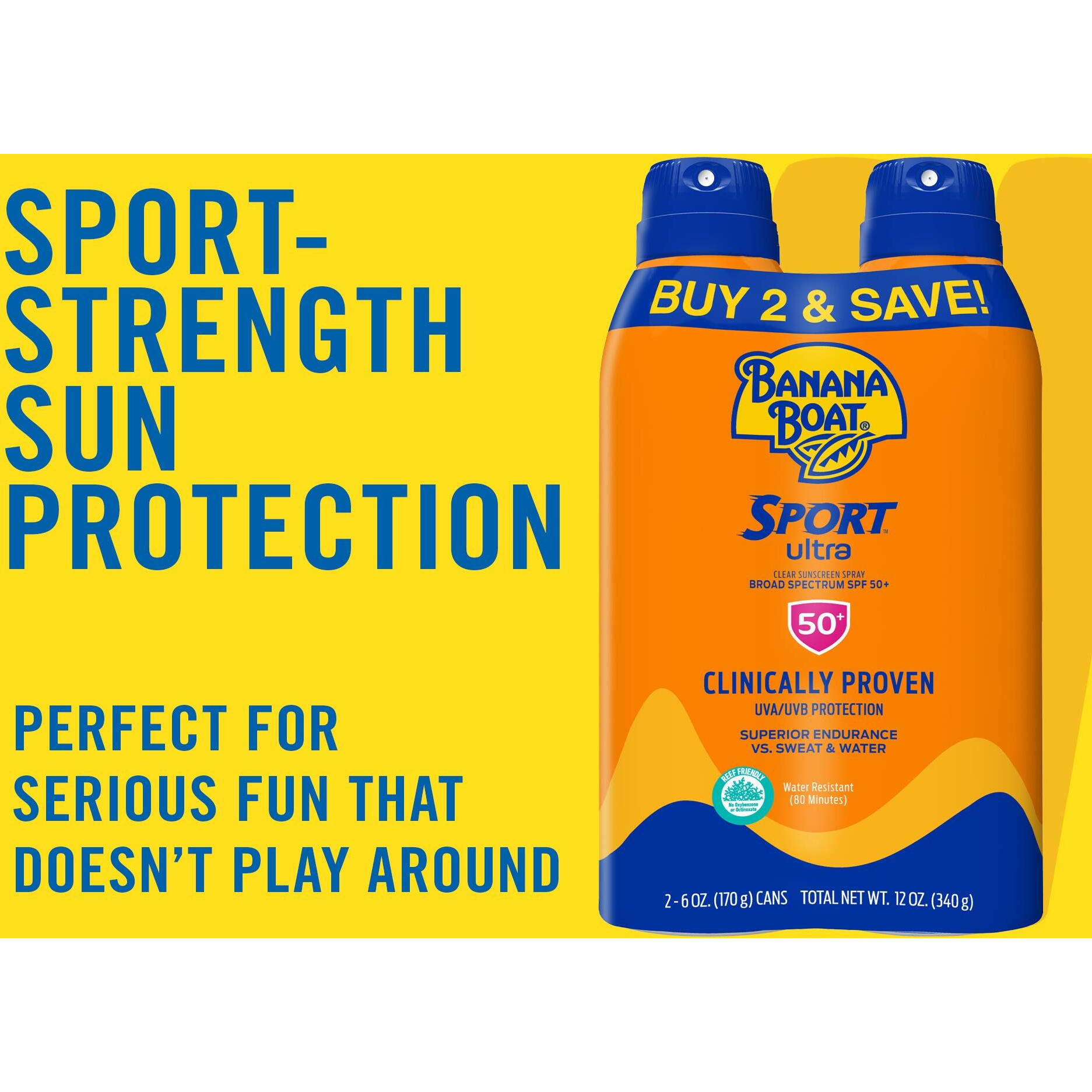 Banana Boat Sport Ultra Spf 50 Sunscreen Spray Twin Pack | Banana Boat Sunscreen Spray Spf 50  Spray On Sunscreen  Water Resistant Sunscreen  Oxybenzone Free Sunscreen Pack  6Oz Each