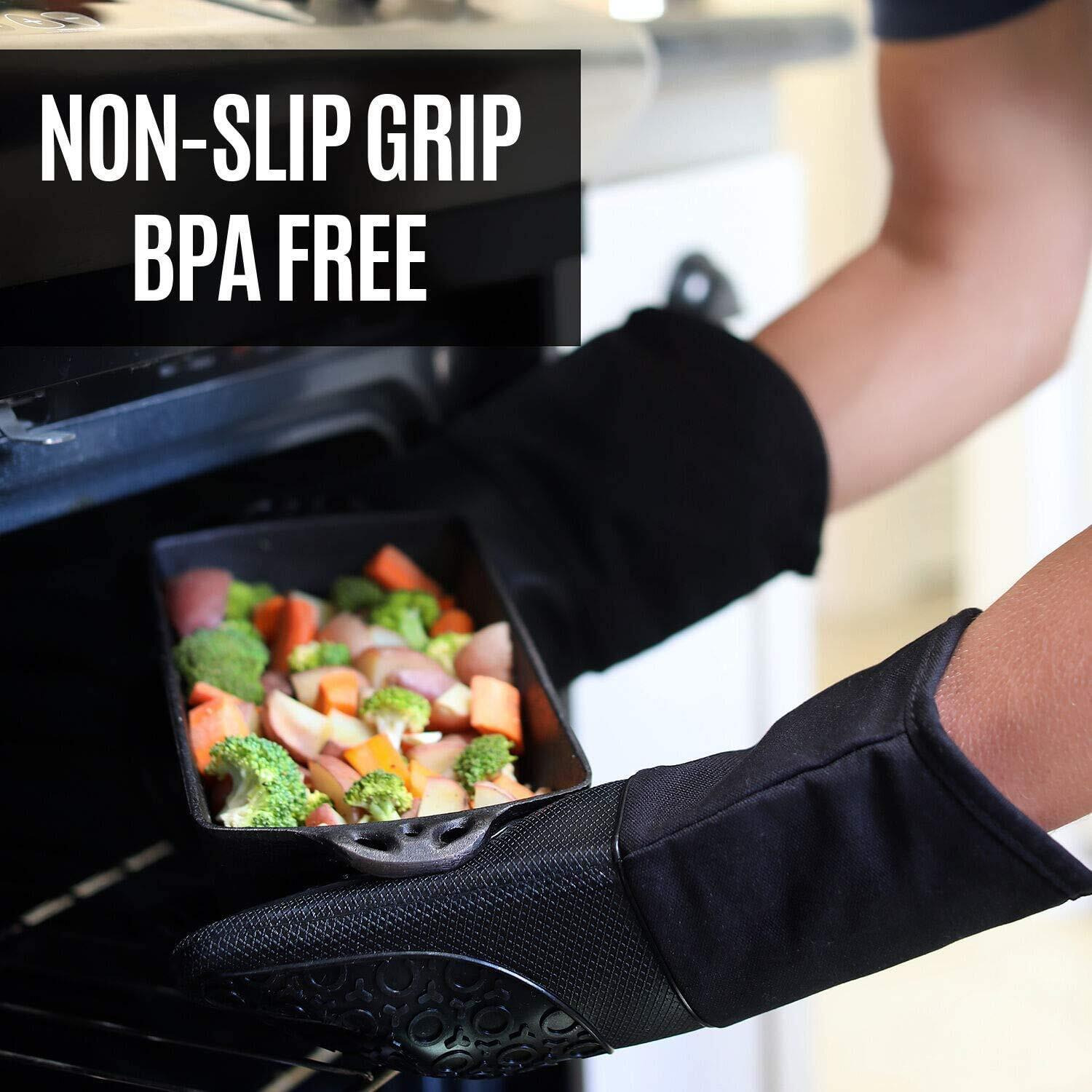 Silicone Oven Mitts And Pot Holders  4-Piece Set  Heavy Duty Cooking Gloves  Kitchen Counter Safe Trivet Mats  Advanced Heat Resistance  Non-Slip Textured Grip