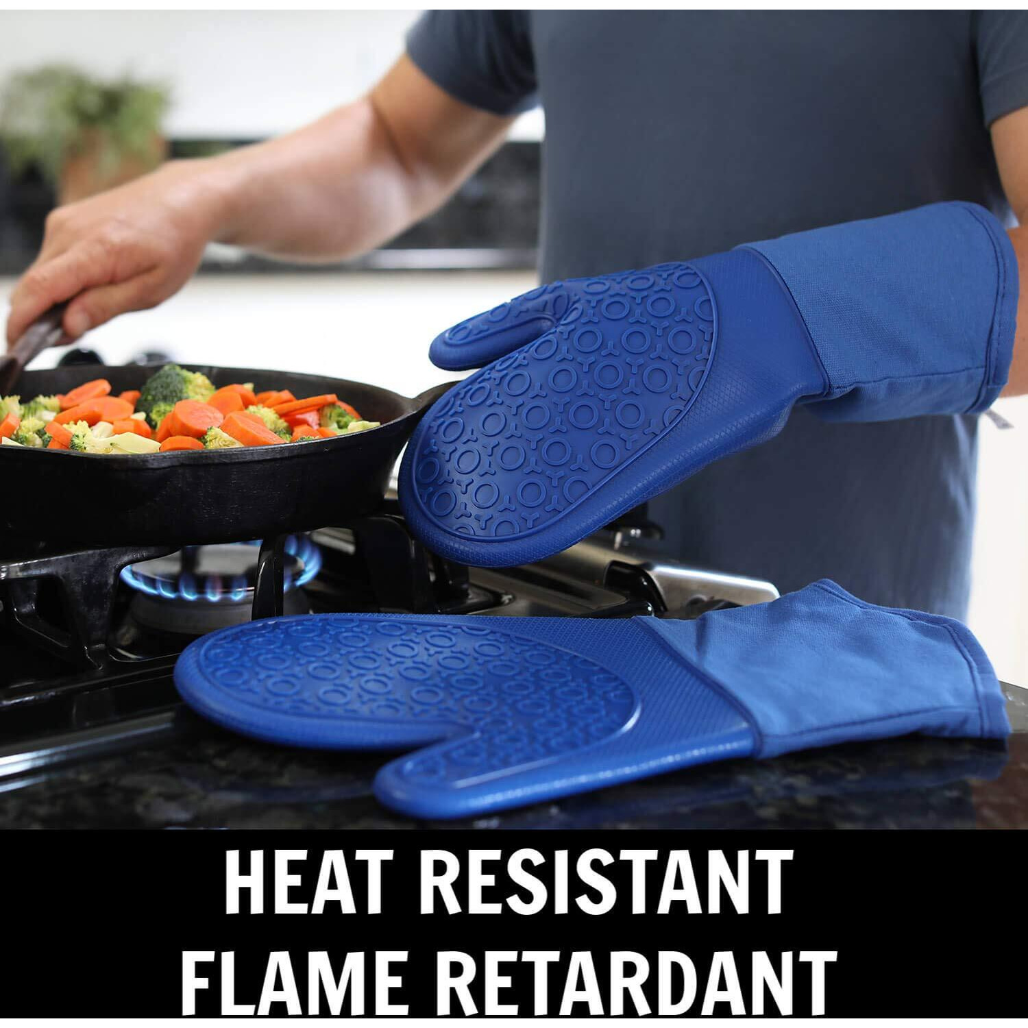 Silicone Oven Mitts And Pot Holders  4-Piece Set  Heavy Duty Cooking Gloves  Kitchen Counter Safe Trivet Mats  Advanced Heat Resistance  Non-Slip Textured Grip