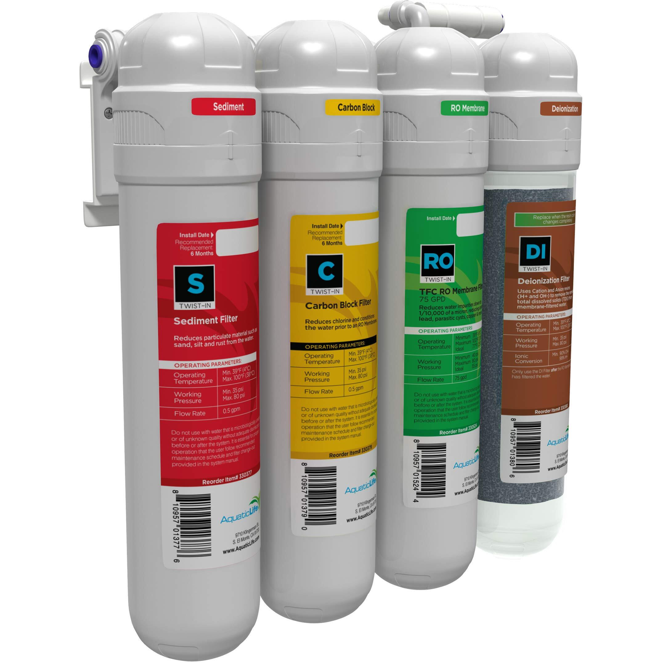 Aquatic Life Twist-In 4-Stage Reverse Osmosis Water Filter System Ro/Di Filtration Units For Aquarium  75 Gpd