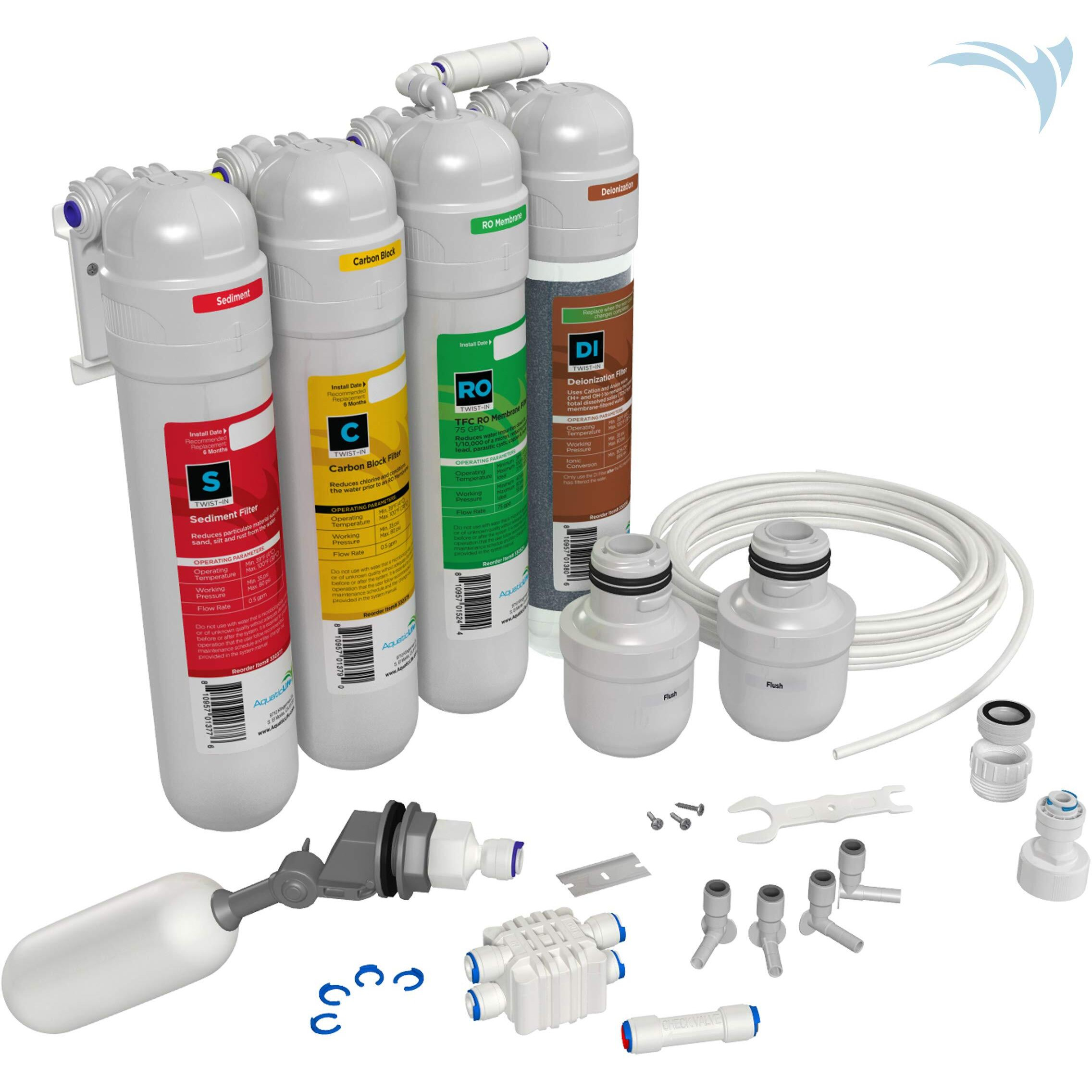 Aquatic Life Twist-In 4-Stage Reverse Osmosis Water Filter System Ro/Di Filtration Units For Aquarium  75 Gpd