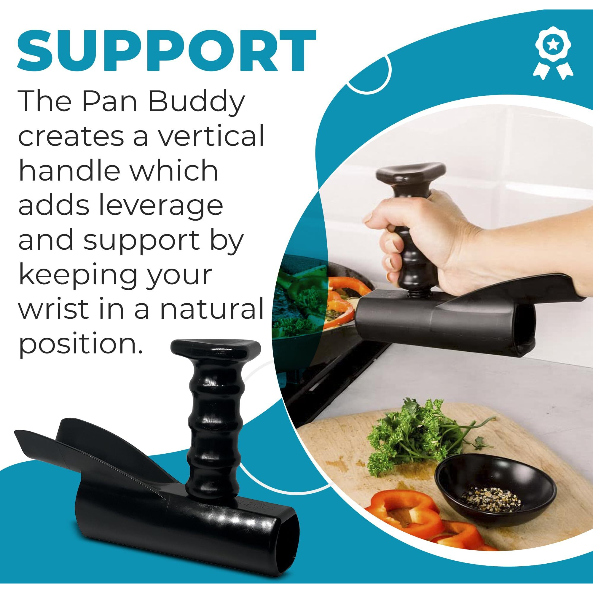 Pan Buddy- Vertical Attachment For Pan Handle- Adds Leverage And Support- Makes Lifting Heavy Cookware Easier (Black)