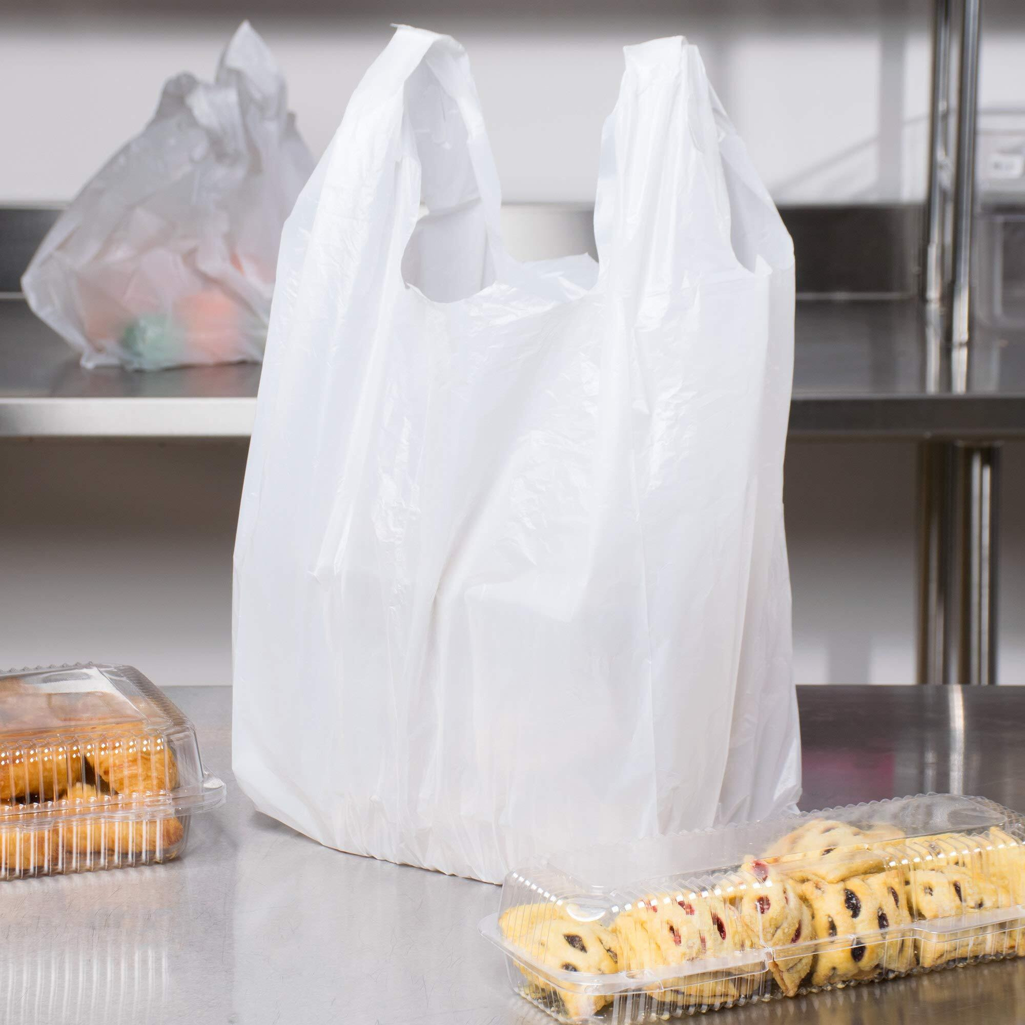 Carry-Out Plastic Bag-White Plain T-Shirt Bag 11.5"&quotX6.5"&quotX21.5"" (White  300/Bags)
