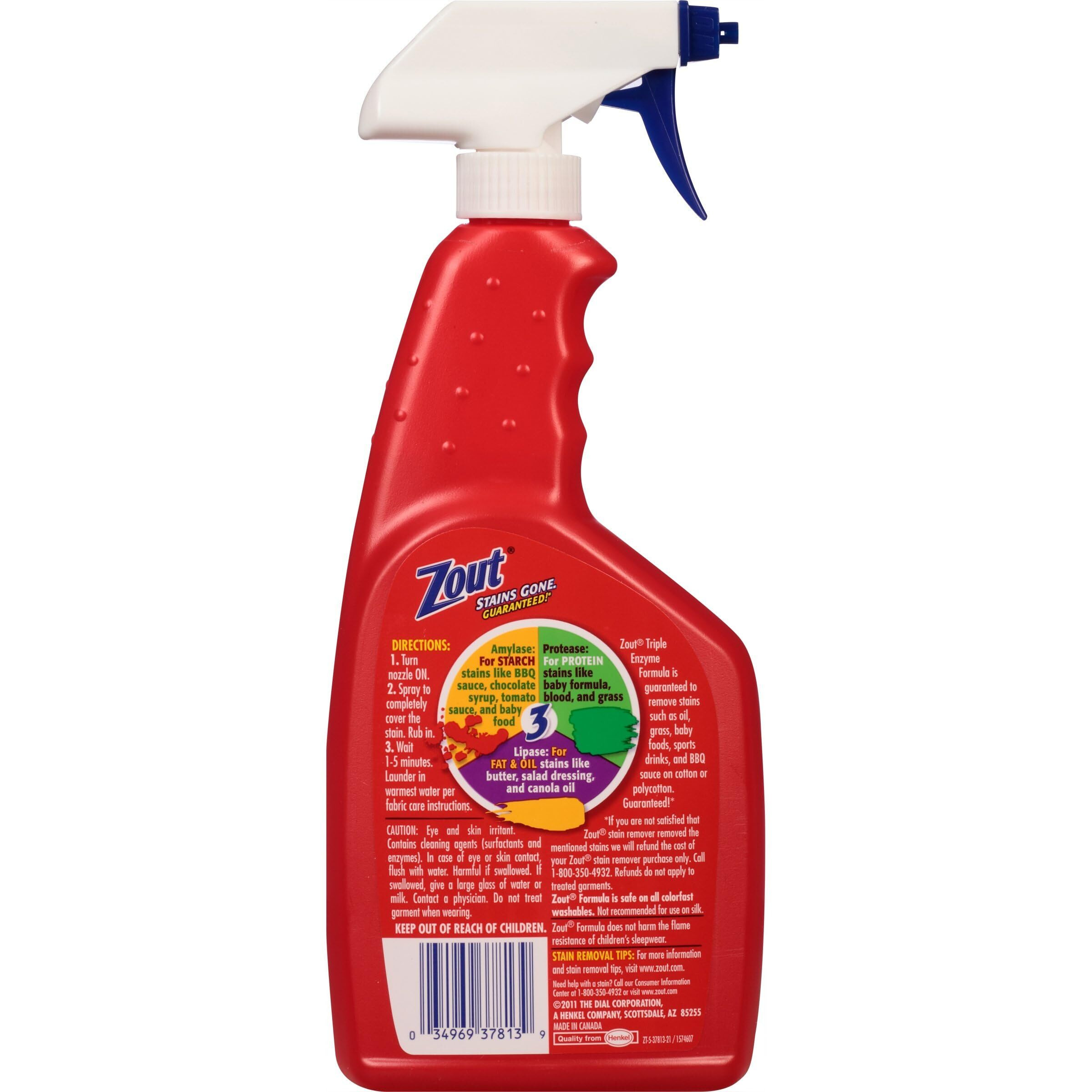 Zout Triple Enzyme Formula Laundry Stain Remover Spray  22 Ounce - Pack Of 6
