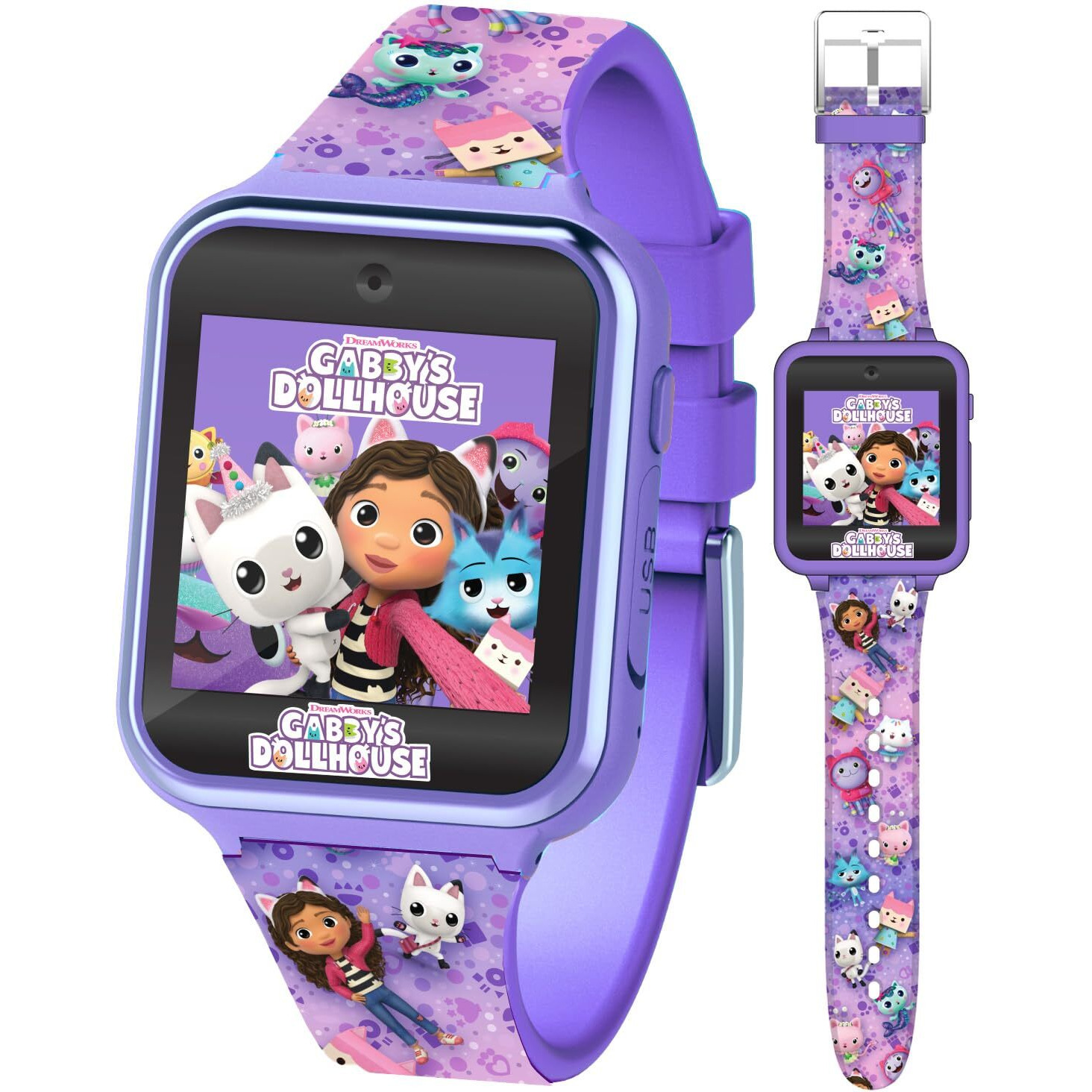 Accutime Kids Gabby's Doll House Purple Educational Touchscreen Smart Watch Toy For Girls  Boys  Toddlers - Selfie Cam  Learning Games  Alarm  Calculator  Pedometer & More (Model Gab4007Az)