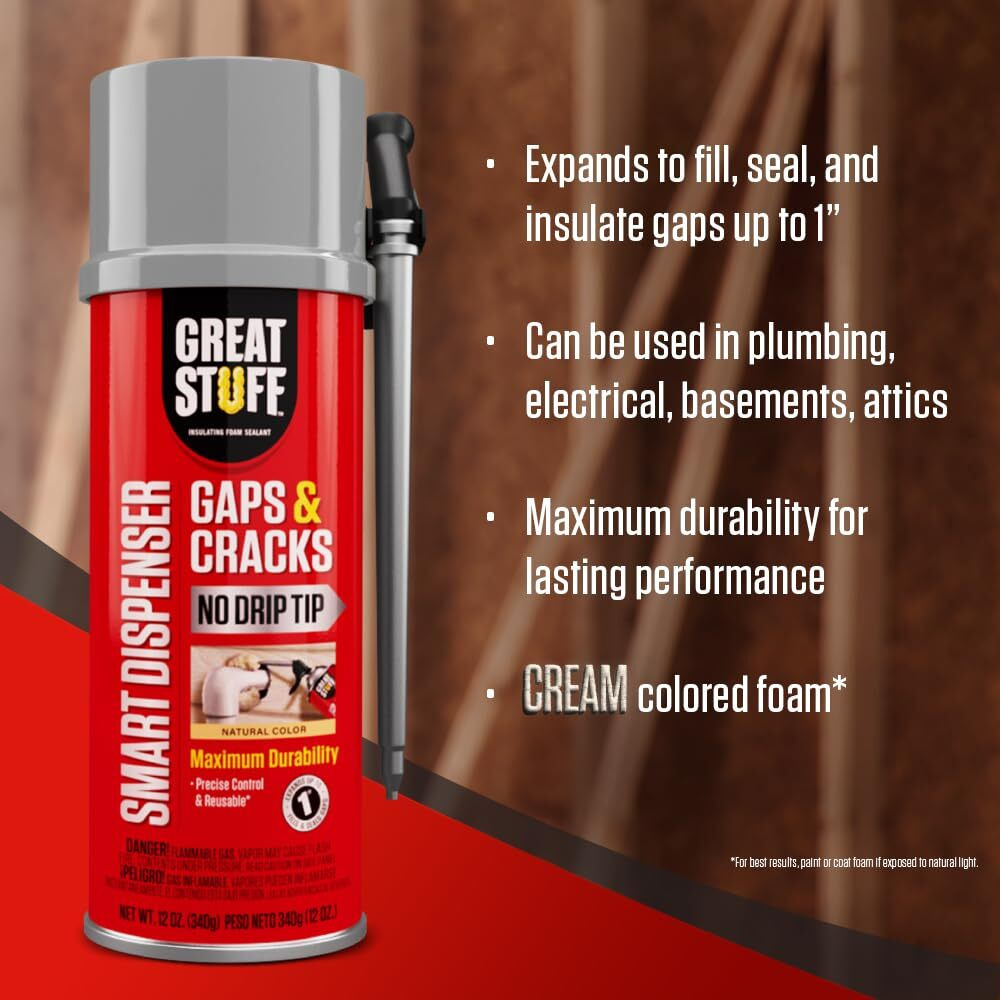 Great Stuff 99108824 Smart Dispenser Gaps & Cracks  Cream  12 Ounce