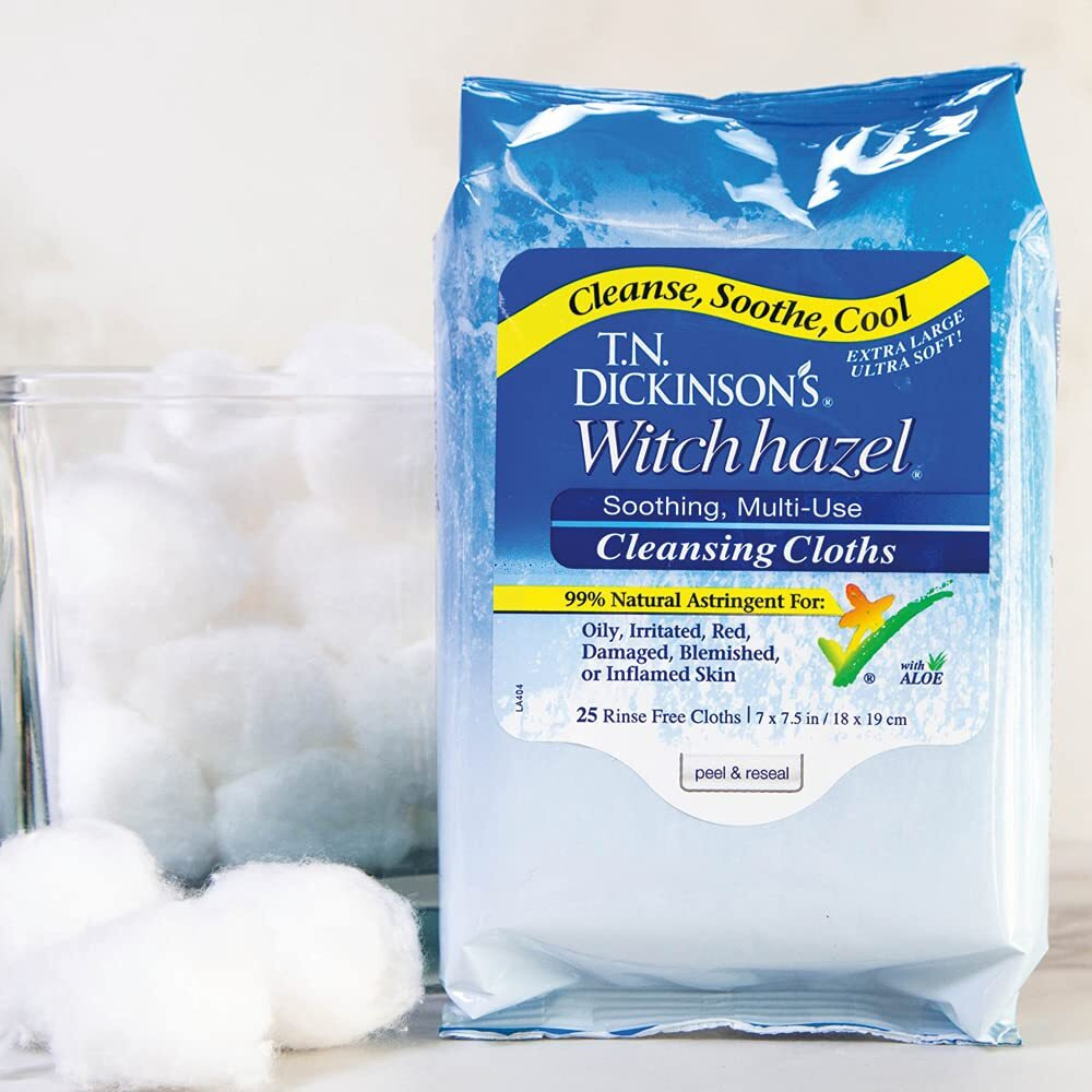 T.N. Dickinson's Witch Hazel Soothing Multiuse Cleansing Cloth  4 Pack  25 Cloths Per Pack White