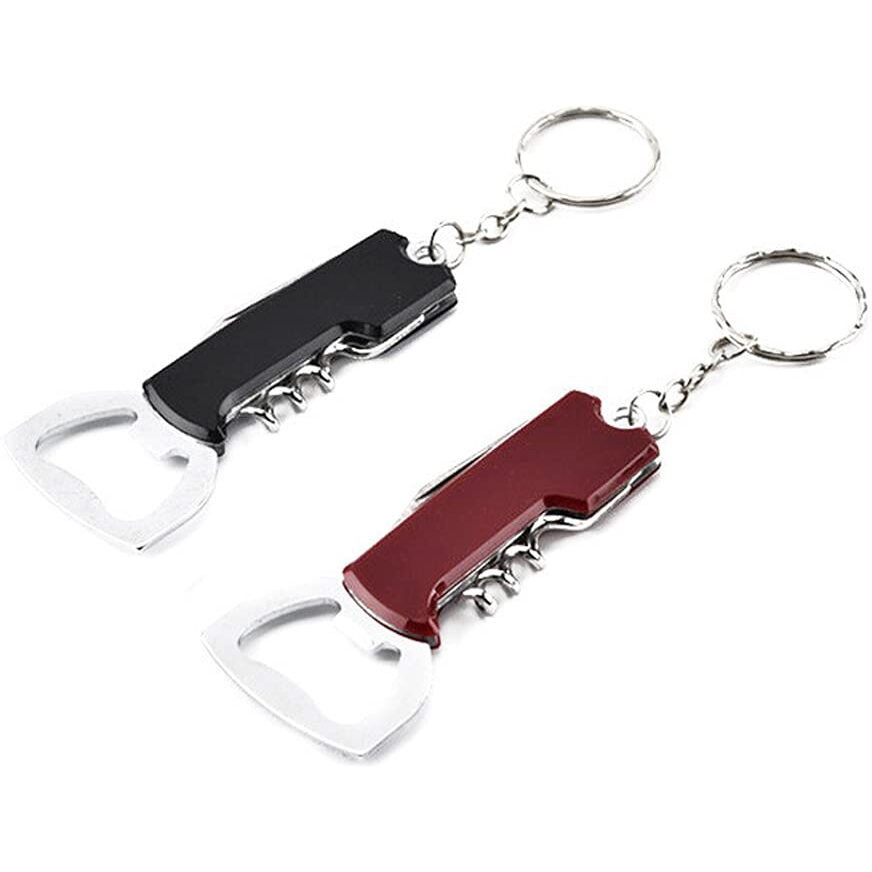 Arfuka 2Pcs Multifunctional Bottle Opener Keychain Corkscrew Keychains Soda Beer Wine Bottle Opener Beverage Bottle Opener Keyring Gift Set (Black + Red)