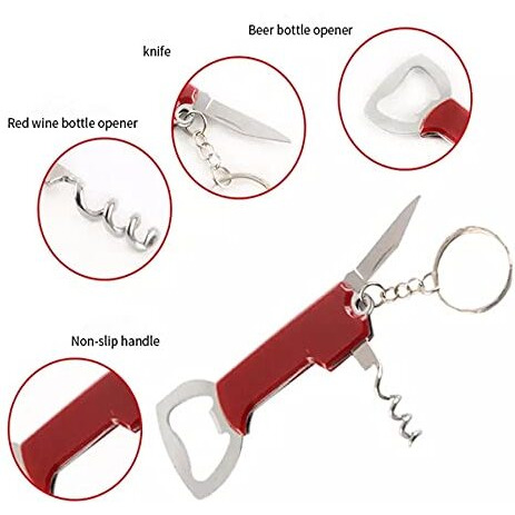 Arfuka 2Pcs Multifunctional Bottle Opener Keychain Corkscrew Keychains Soda Beer Wine Bottle Opener Beverage Bottle Opener Keyring Gift Set (Black + Red)