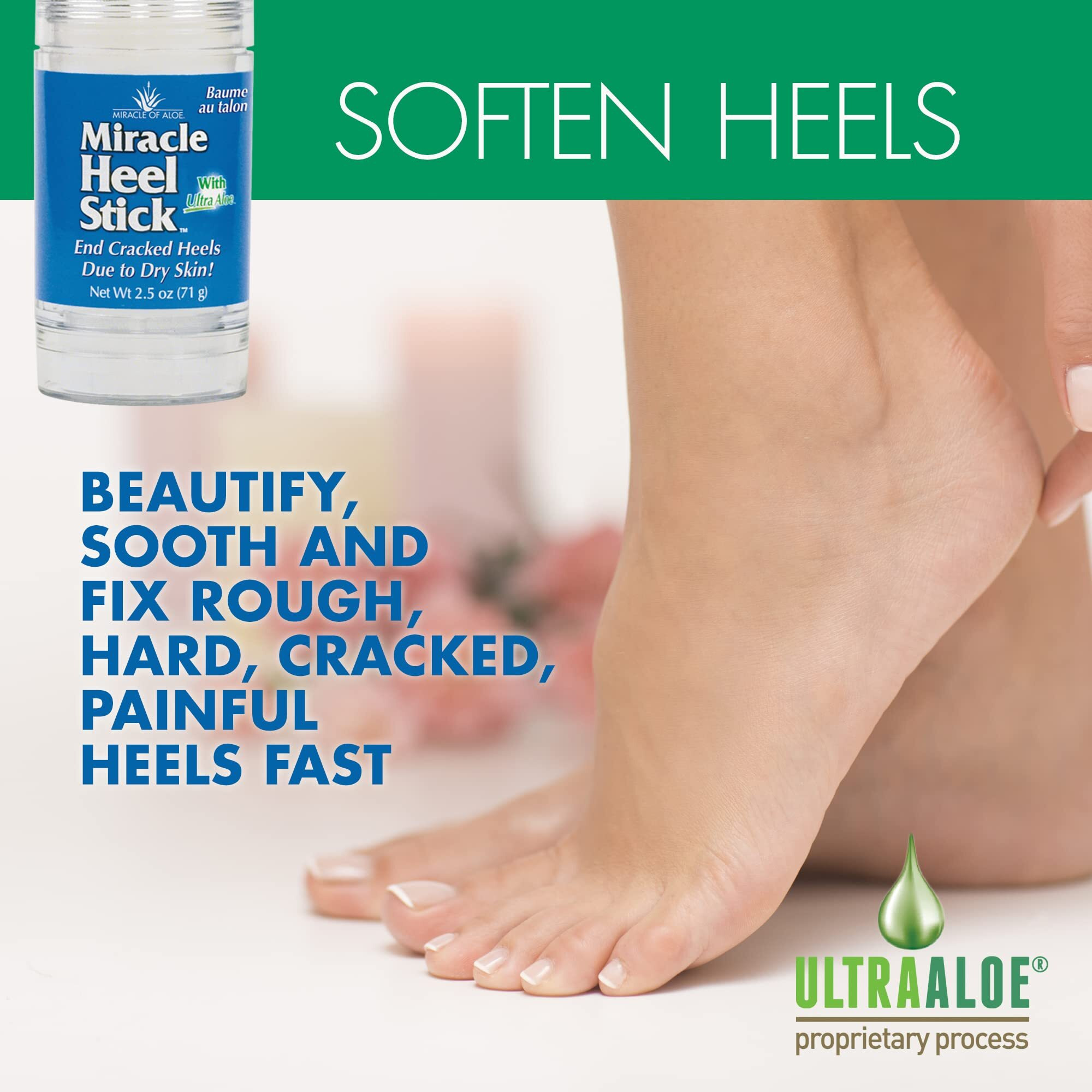Miracle Heel Stick 2.5 Oz Stick And Miracle Foot Repair 1 Oz. Tube | Made With Pure Ultraaloe Gel | Keeps Feet And Heels Looking And Feeling Their Very Best