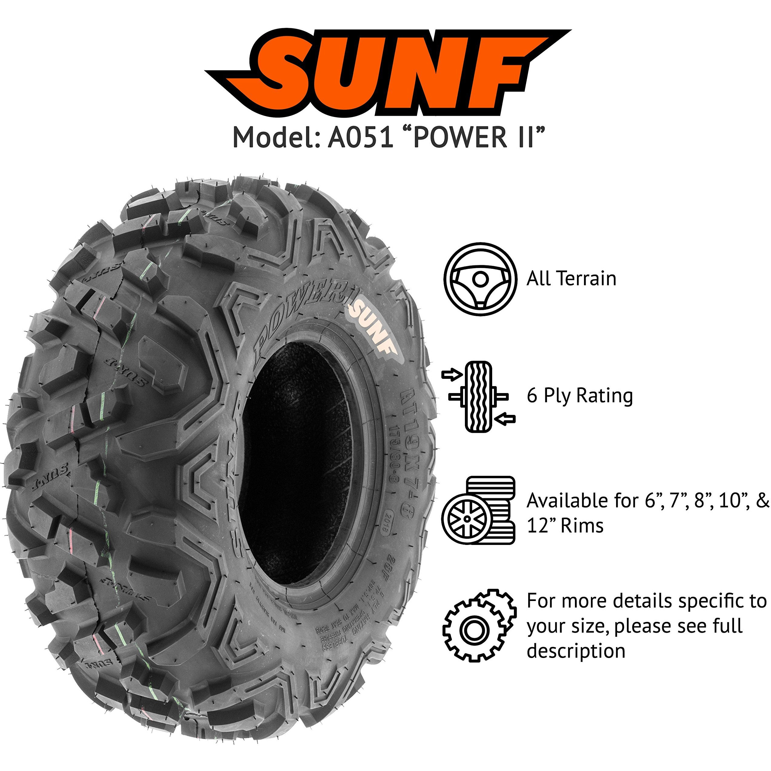 Sunf 19X7-8 19X7X8 All Terrain Tires Atv Utv 6 Pr Tubeless - A051 Power Ii