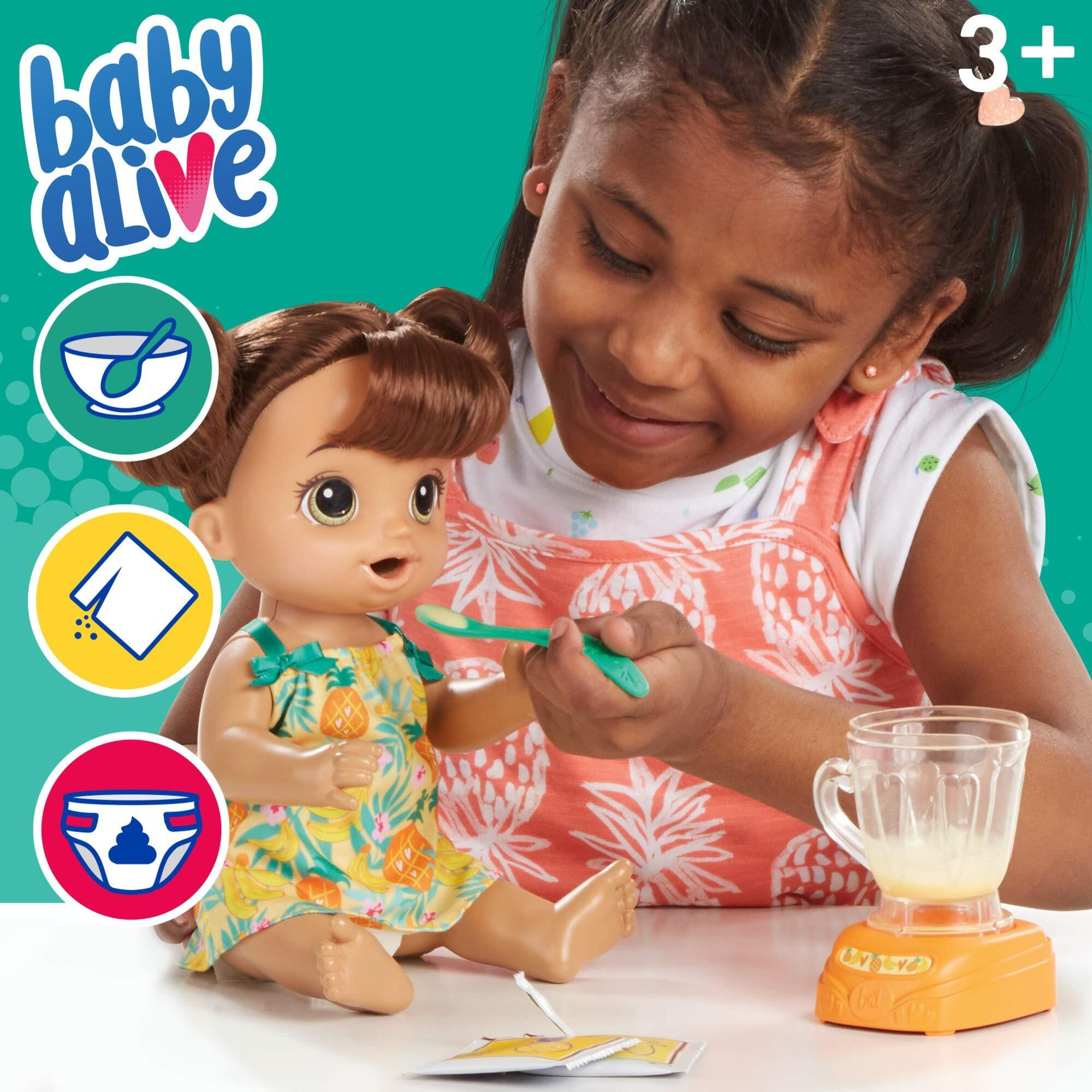 Baby Alive Magical Mixer Baby Doll Tropical Treat With Blender Accessories  Drinks  Wets  Eats  Brown Hair Toy For Kids Ages 3 And Up