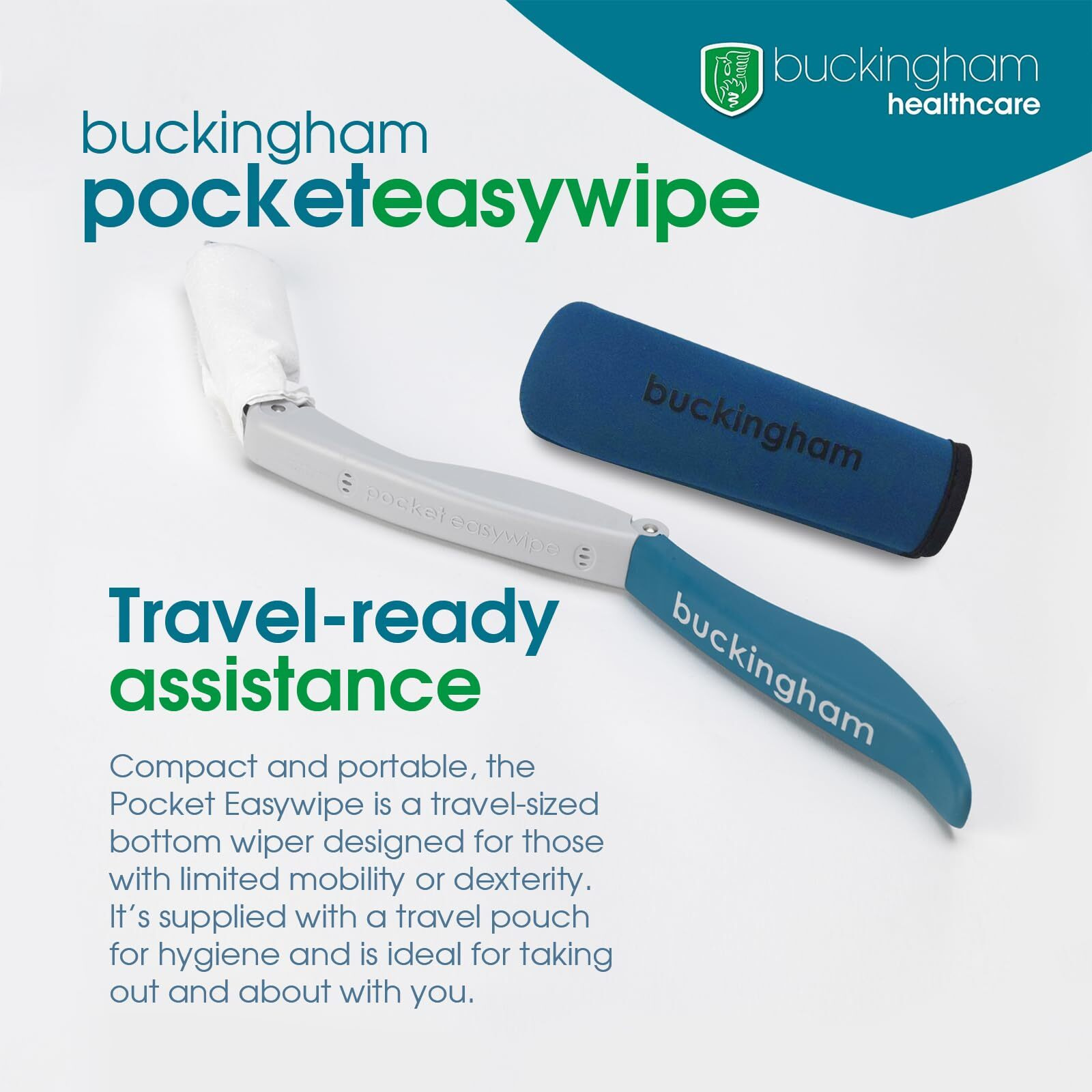 Buckingham Pocket Easywipe Bottom Wiper  Disability Aids For The Home  Toilet Aids For Wiping For Disabled And Elderly  Bottom Wipers For Disabled  Personal Hygiene Aid Foldable Travel Accessory